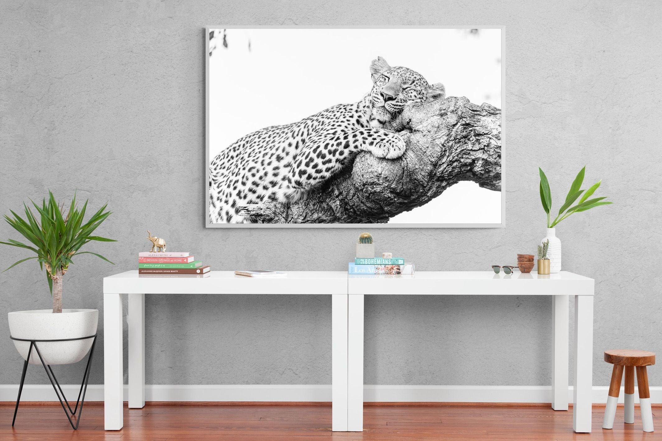 Sleeping Leopard-Wall_Art-150 x 100cm-Mounted Canvas-White-Pixalot