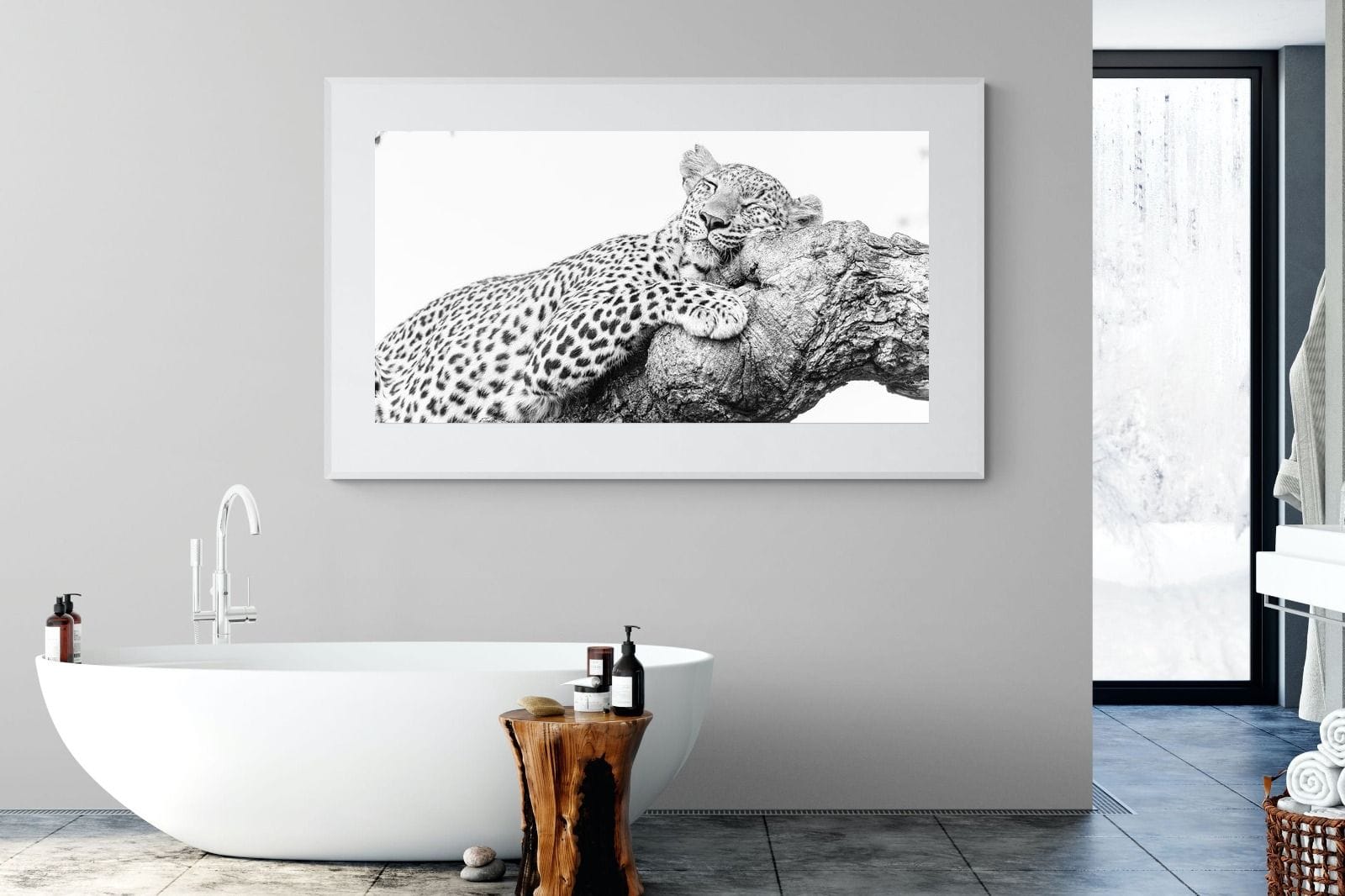 Sleeping Leopard-Wall_Art-180 x 110cm-Framed Print-White-Pixalot
