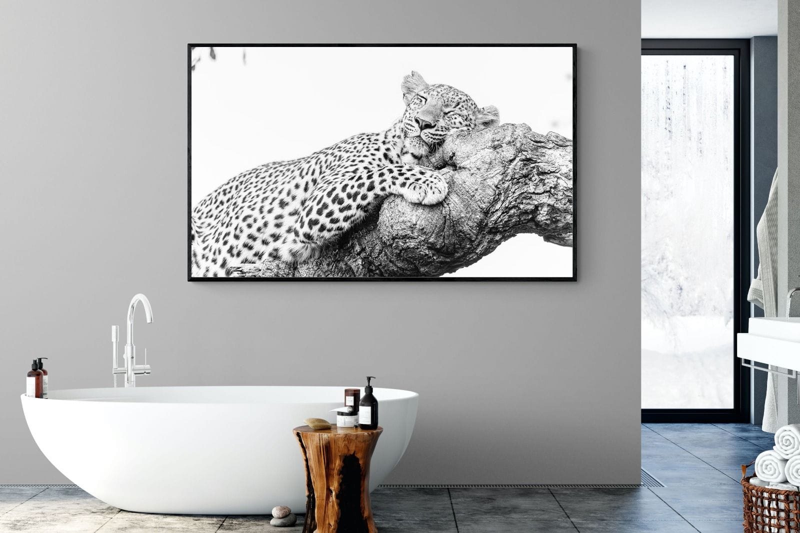 Sleeping Leopard-Wall_Art-180 x 110cm-Mounted Canvas-Black-Pixalot