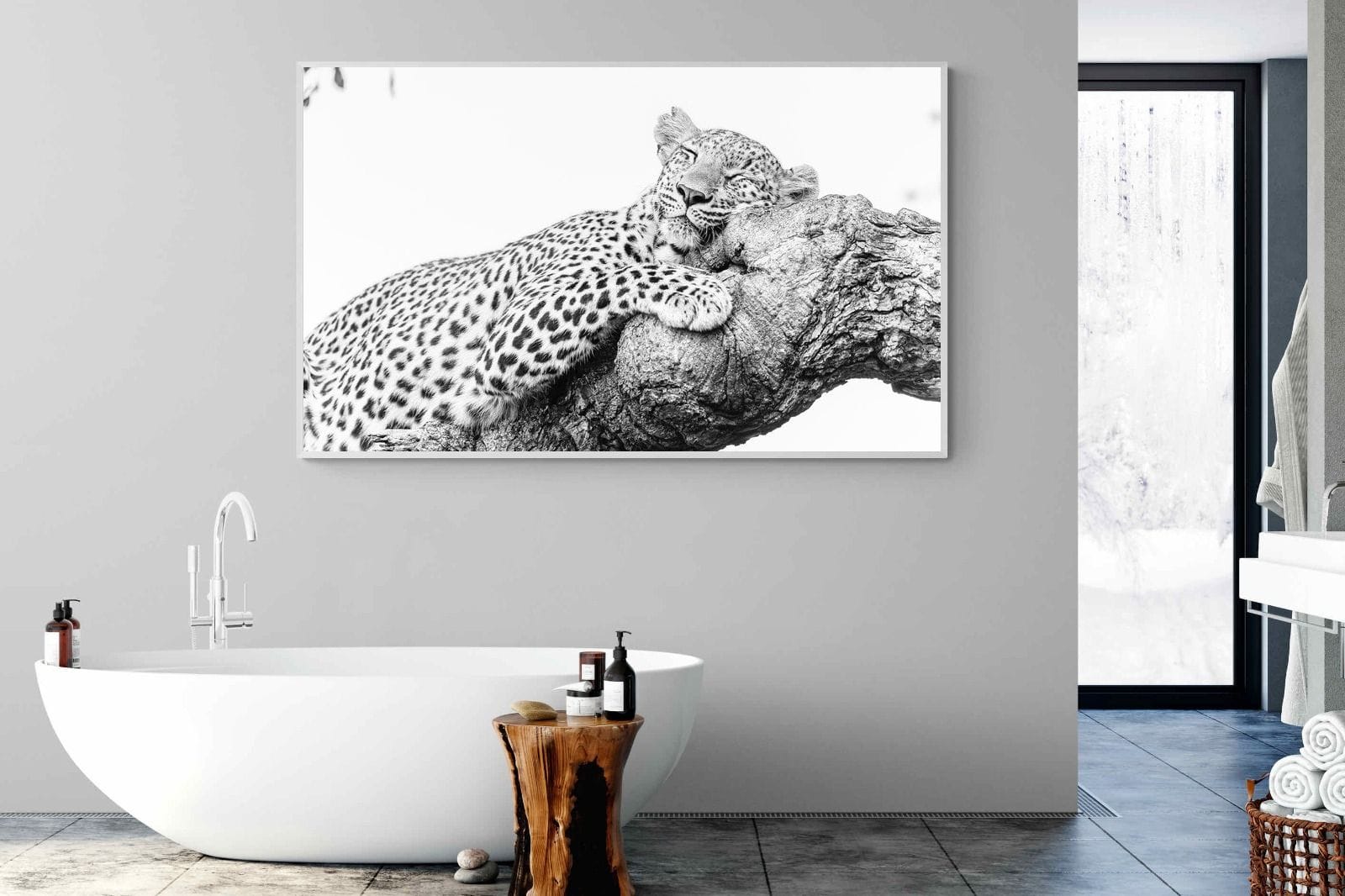 Sleeping Leopard-Wall_Art-180 x 110cm-Mounted Canvas-White-Pixalot