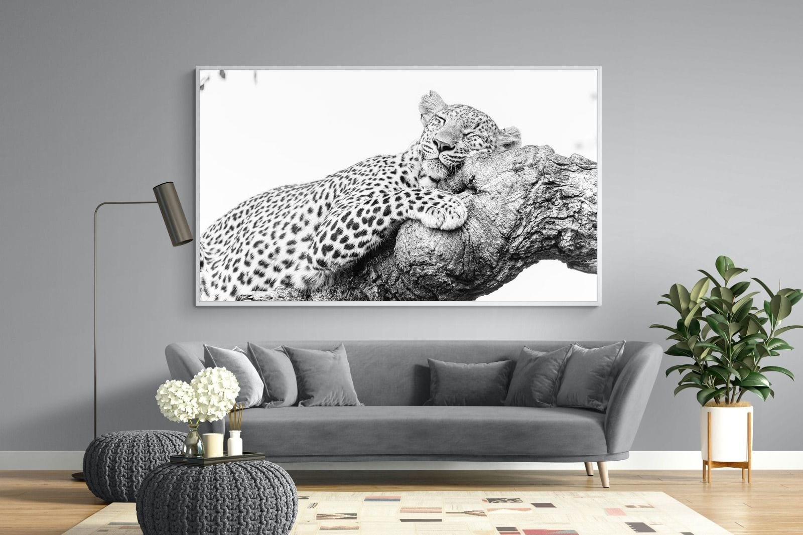 Sleeping Leopard-Wall_Art-220 x 130cm-Mounted Canvas-White-Pixalot