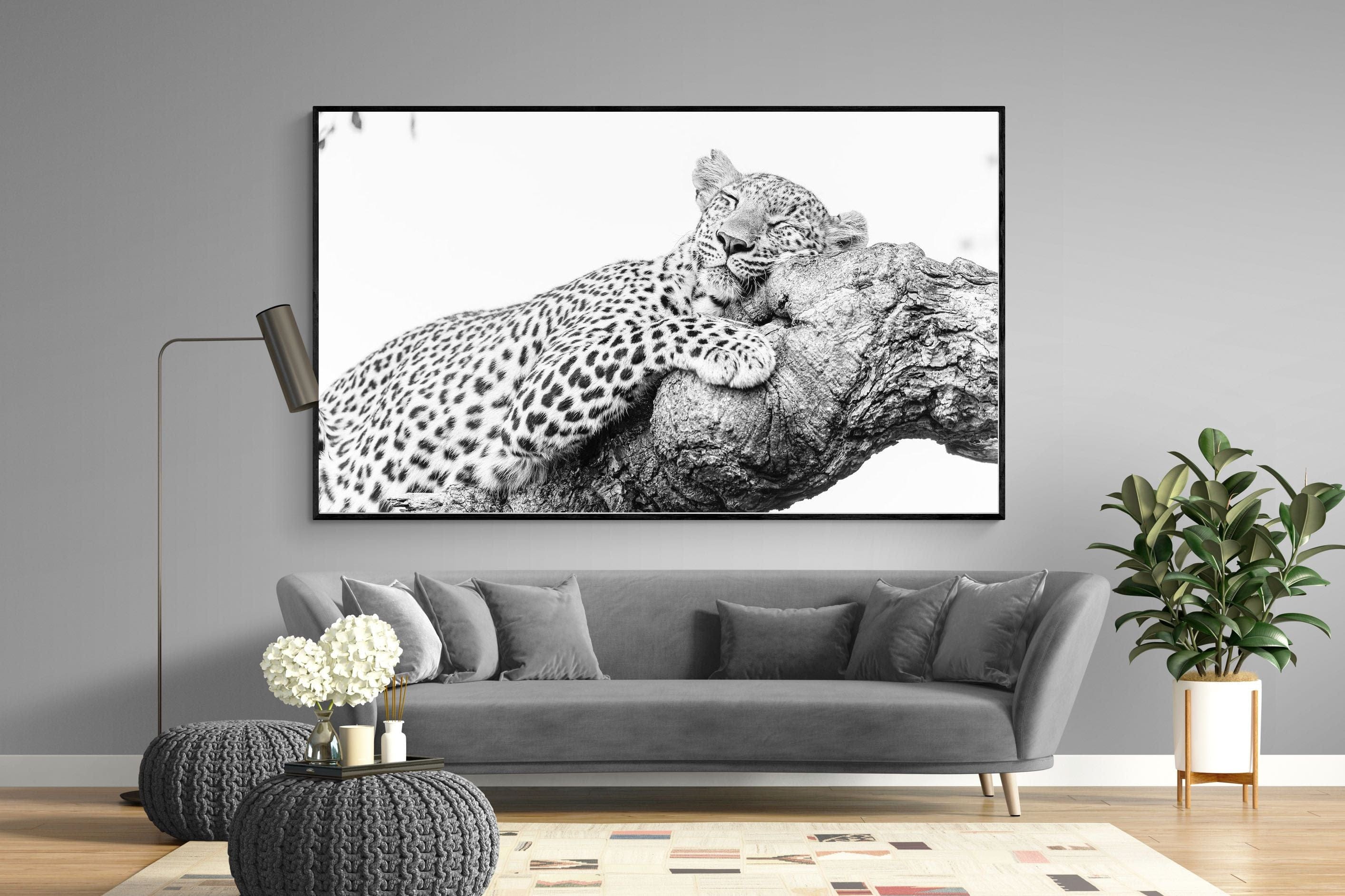 Sleeping Leopard-Wall_Art-220 x 130cm-Mounted Canvas-Black-Pixalot