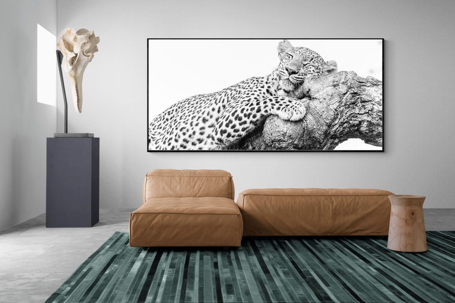 Sleeping Leopard-Wall_Art-275 x 130cm-Mounted Canvas-Black-Pixalot