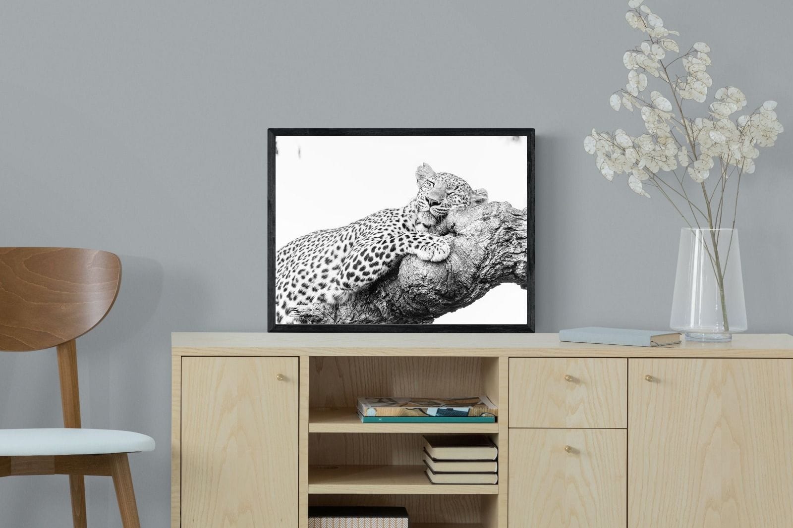 Sleeping Leopard-Wall_Art-60 x 45cm-Mounted Canvas-Black-Pixalot