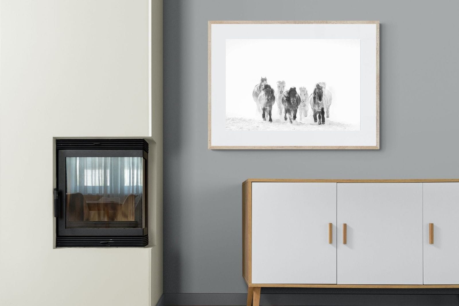 Snowy Gallop-Wall_Art-100 x 75cm-Framed Print-Wood-Pixalot