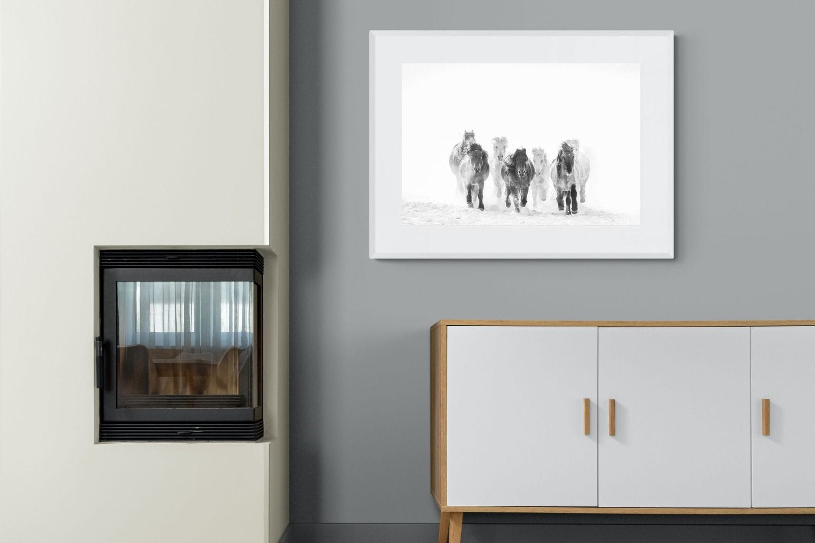 Snowy Gallop-Wall_Art-100 x 75cm-Framed Print-White-Pixalot