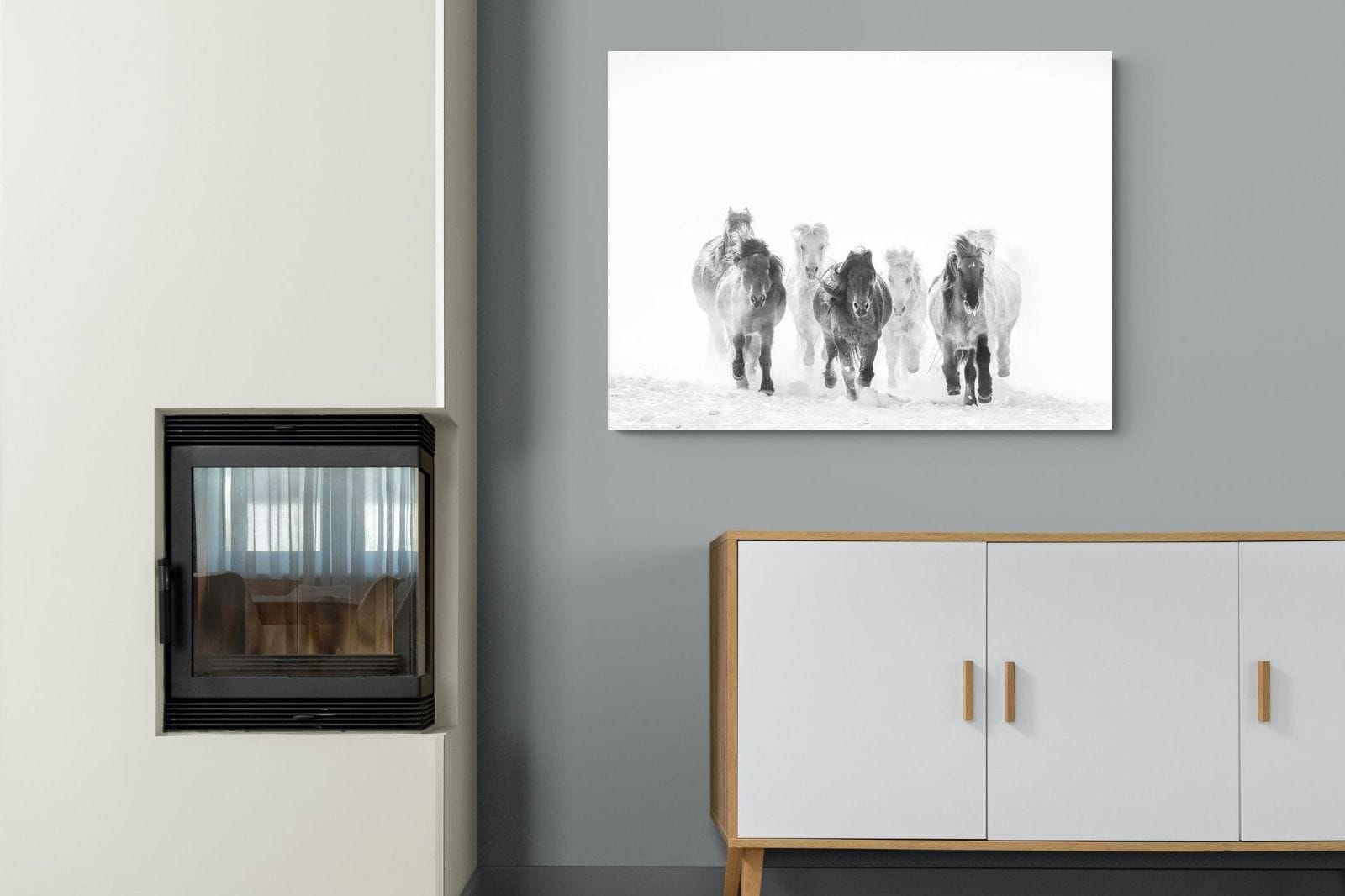 Snowy Gallop-Wall_Art-100 x 75cm-Mounted Canvas-No Frame-Pixalot