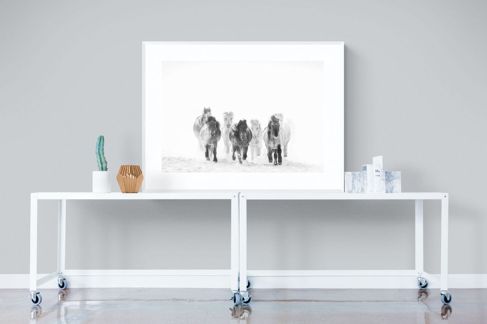 Snowy Gallop-Wall_Art-120 x 90cm-Framed Print-White-Pixalot