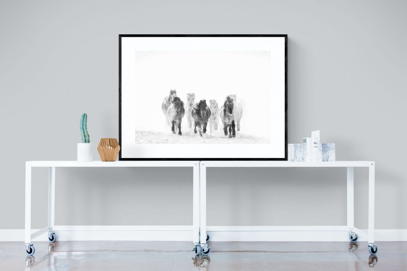 Snowy Gallop-Wall_Art-120 x 90cm-Framed Print-Black-Pixalot