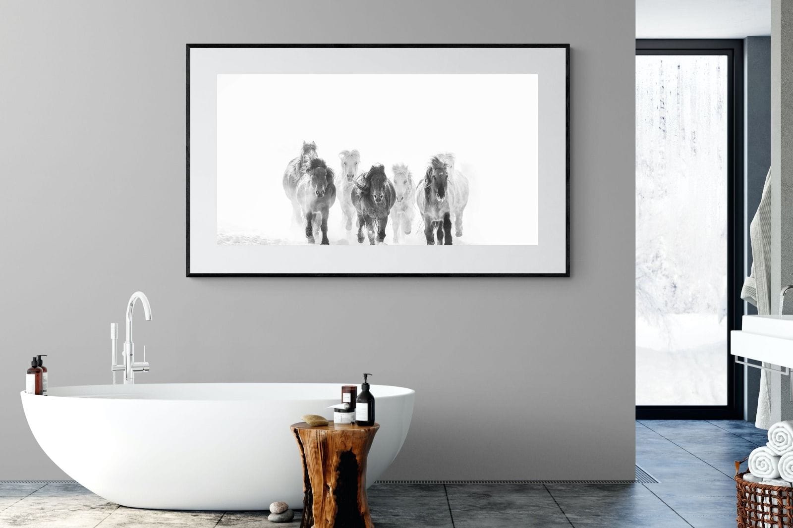 Snowy Gallop-Wall_Art-180 x 110cm-Framed Print-Black-Pixalot