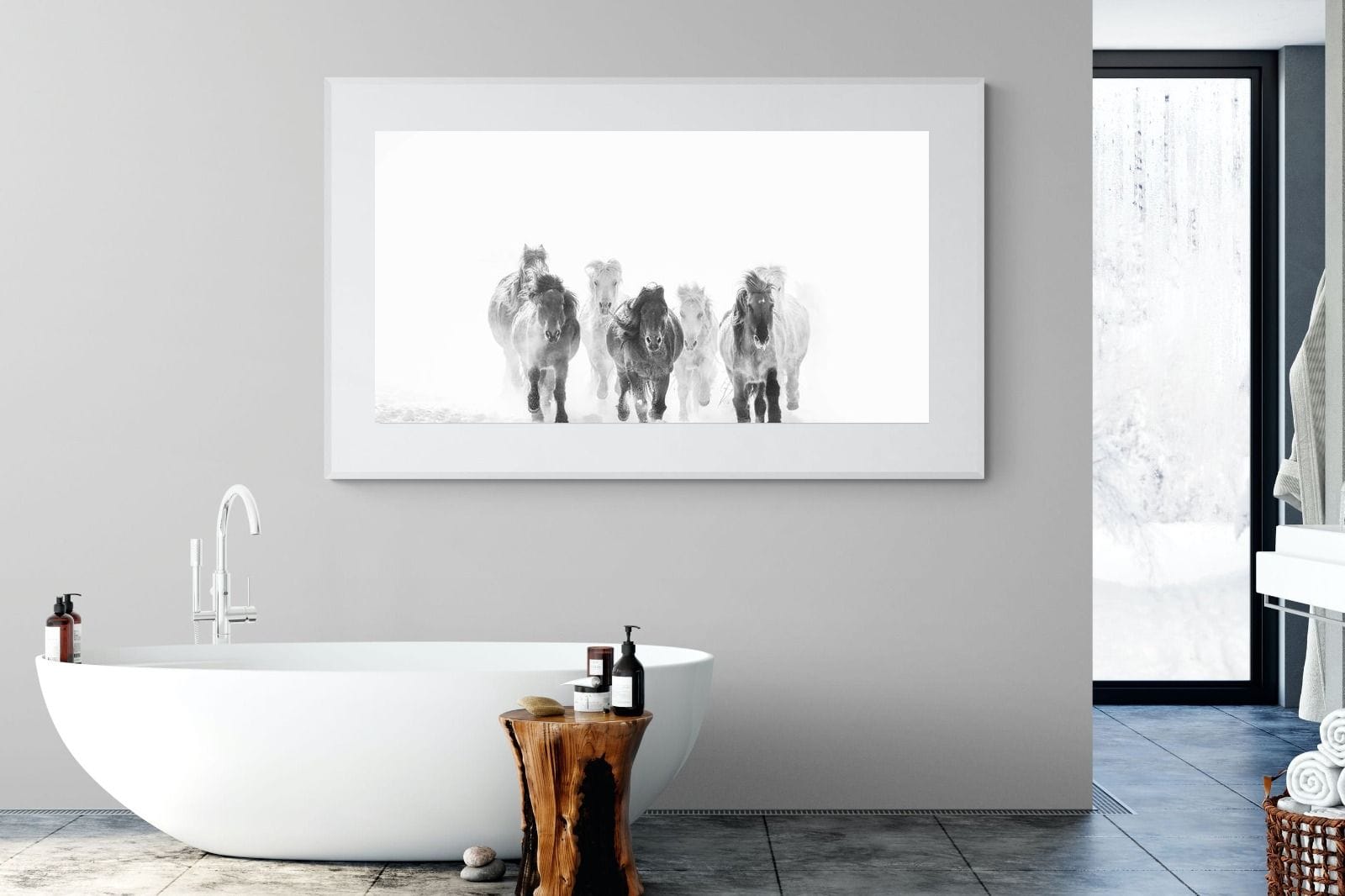 Snowy Gallop-Wall_Art-180 x 110cm-Framed Print-White-Pixalot