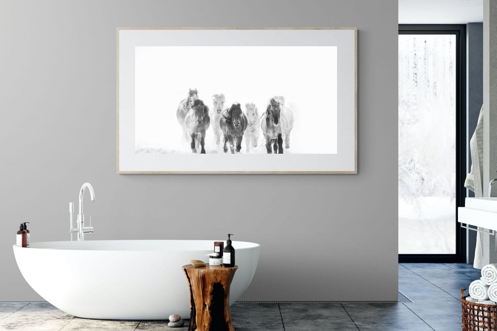 Snowy Gallop-Wall_Art-180 x 110cm-Framed Print-Wood-Pixalot