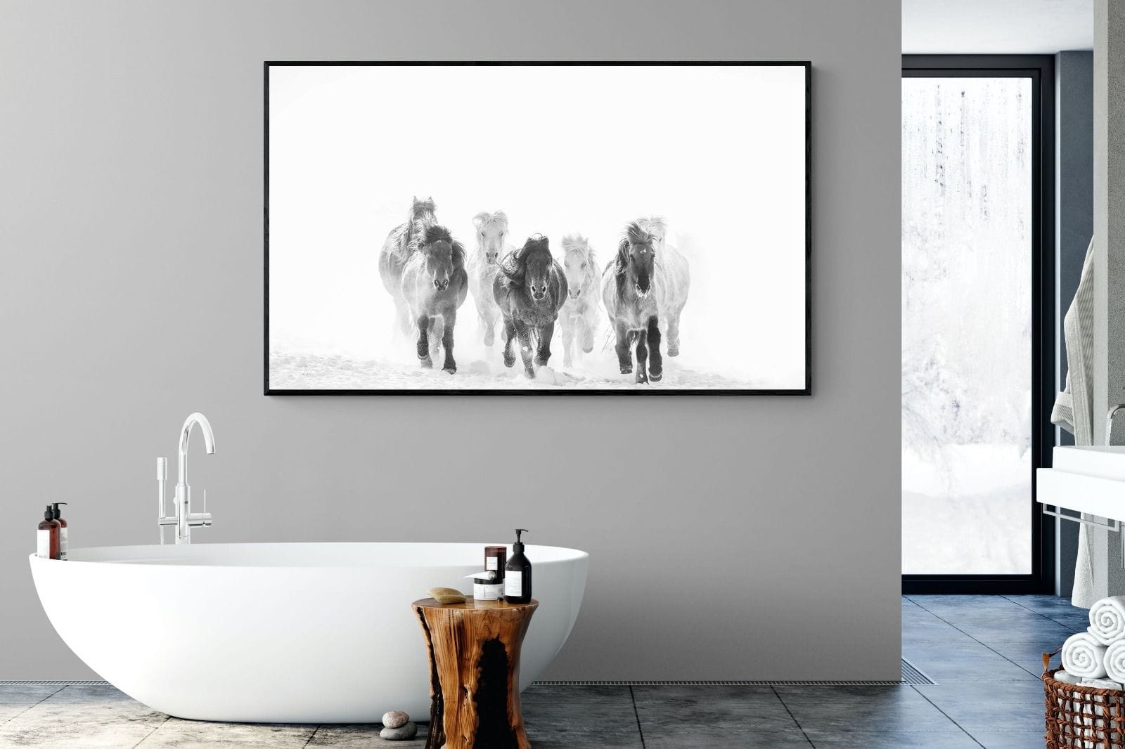 Snowy Gallop-Wall_Art-180 x 110cm-Mounted Canvas-Black-Pixalot
