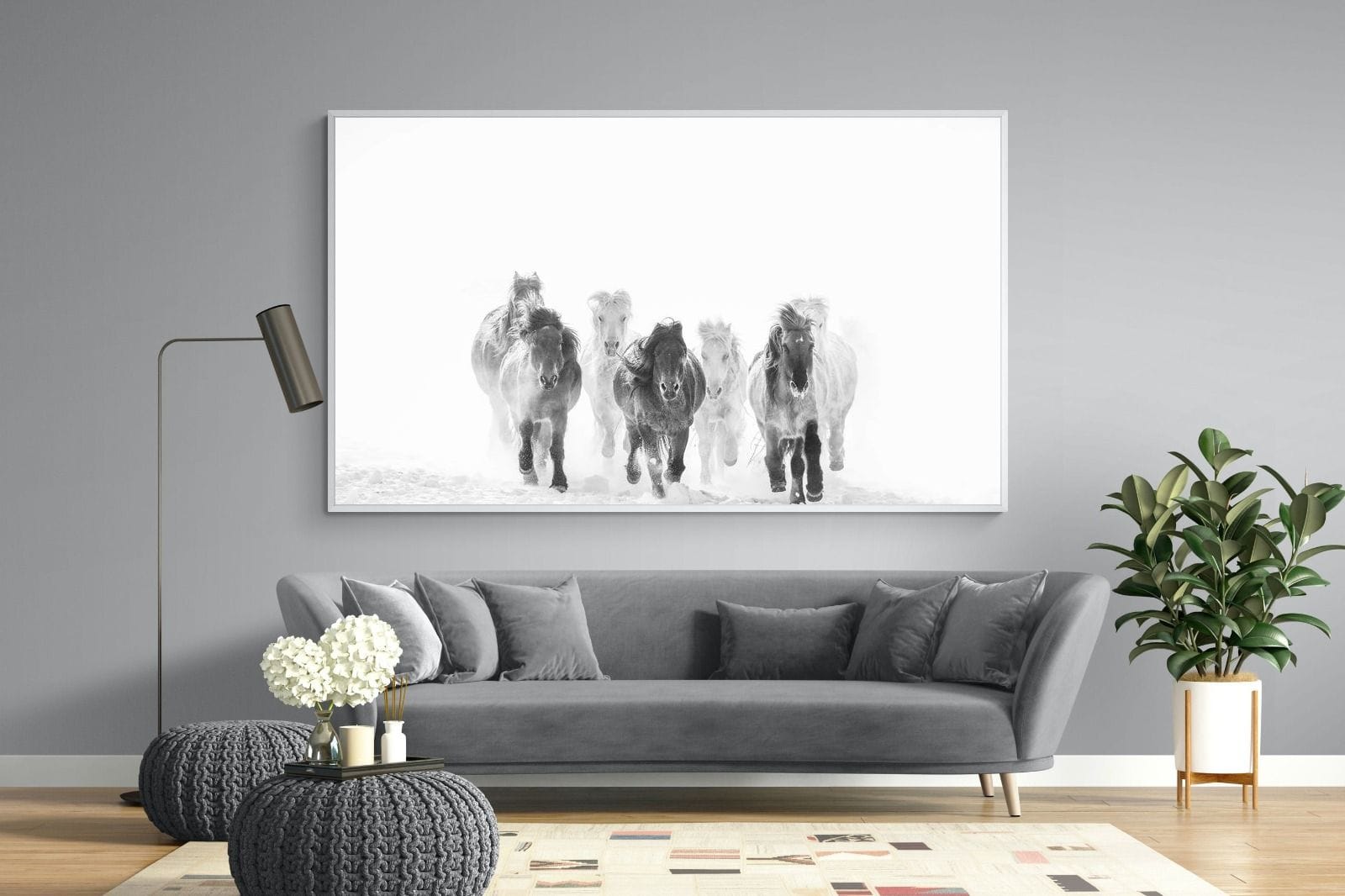 Snowy Gallop-Wall_Art-220 x 130cm-Mounted Canvas-White-Pixalot