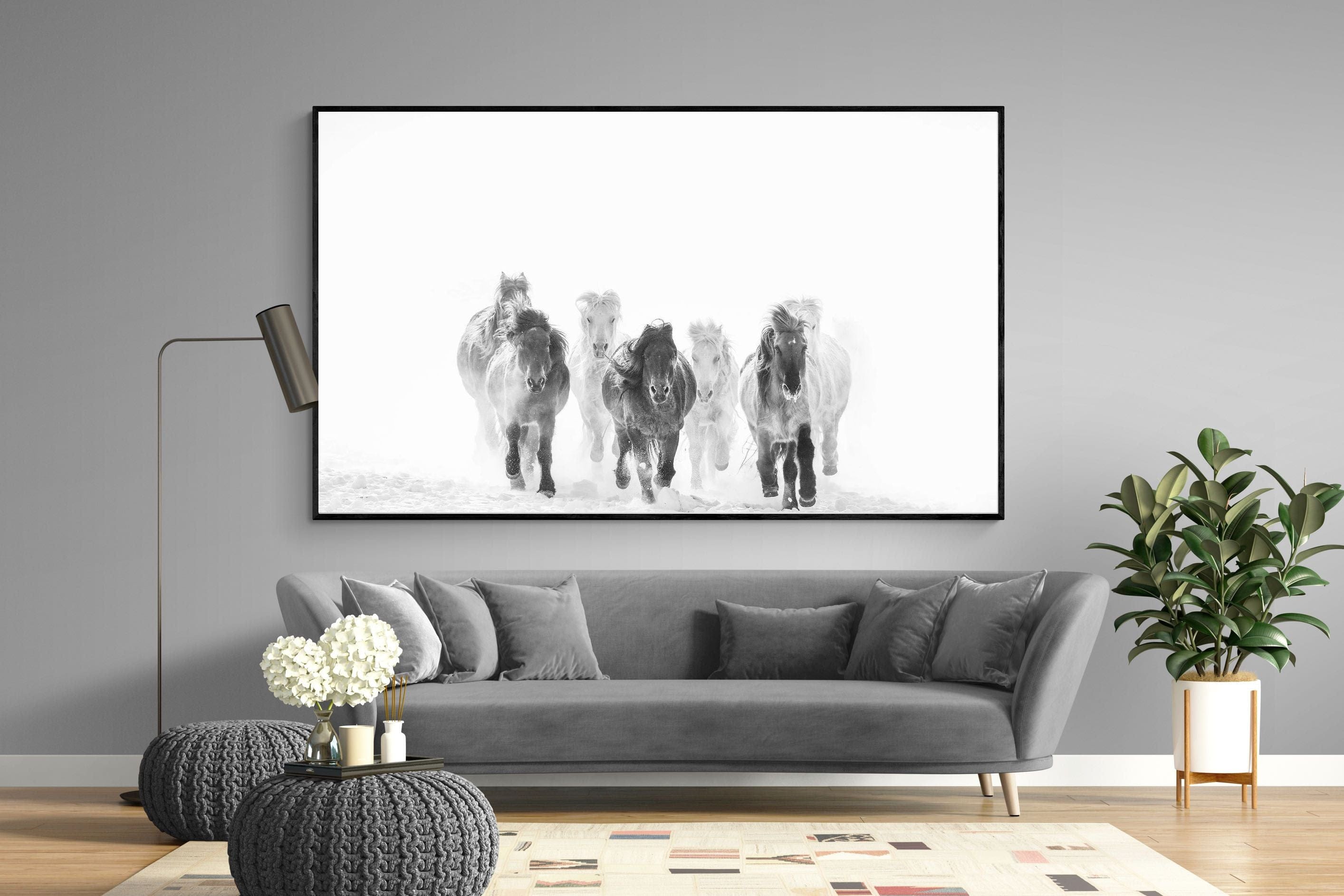 Snowy Gallop-Wall_Art-220 x 130cm-Mounted Canvas-Black-Pixalot