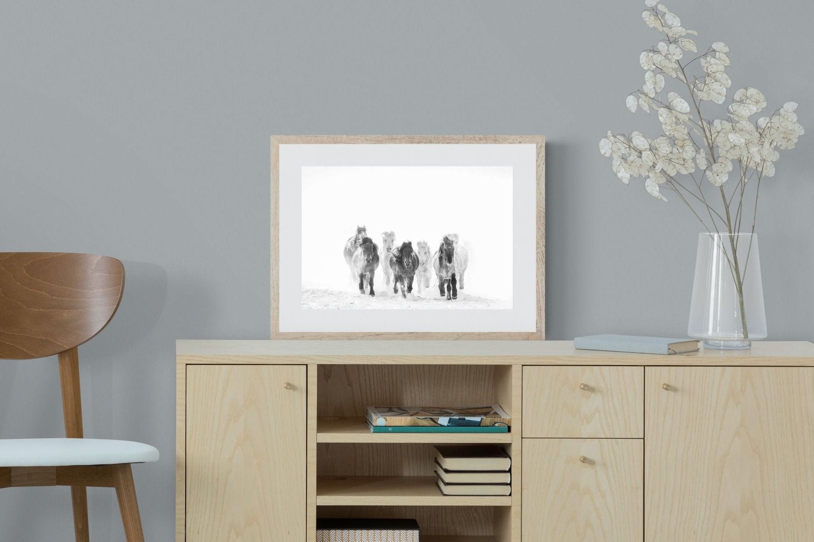 Snowy Gallop-Wall_Art-60 x 45cm-Framed Print-Wood-Pixalot
