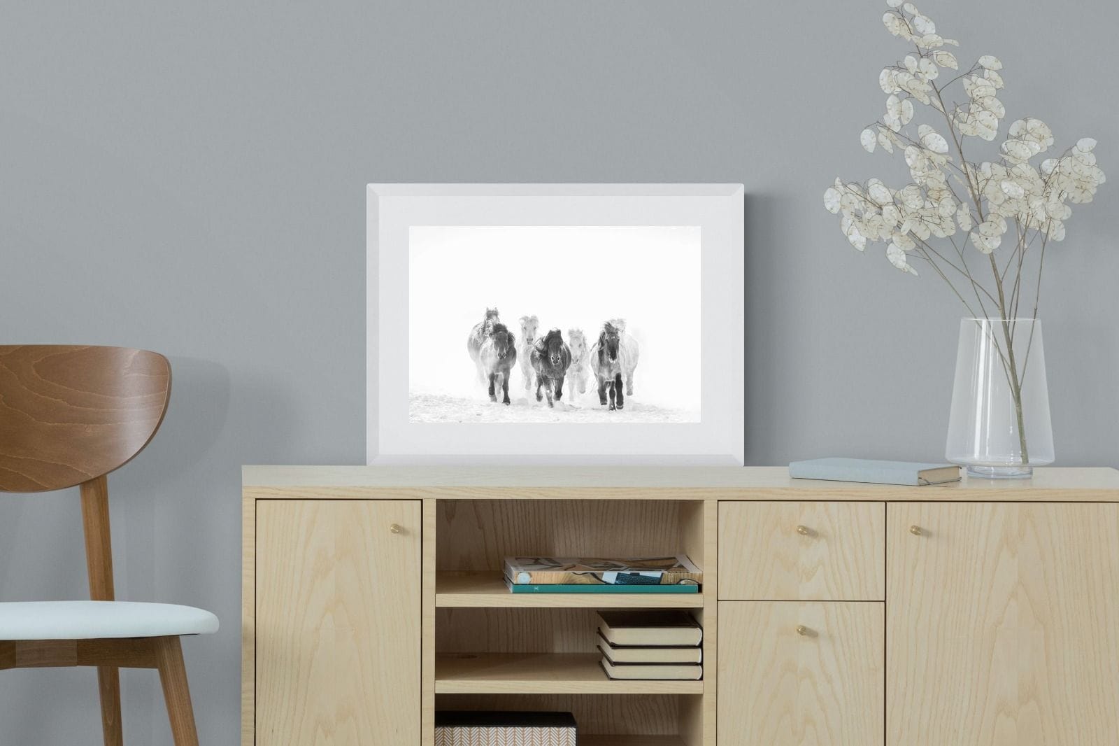 Snowy Gallop-Wall_Art-60 x 45cm-Framed Print-White-Pixalot