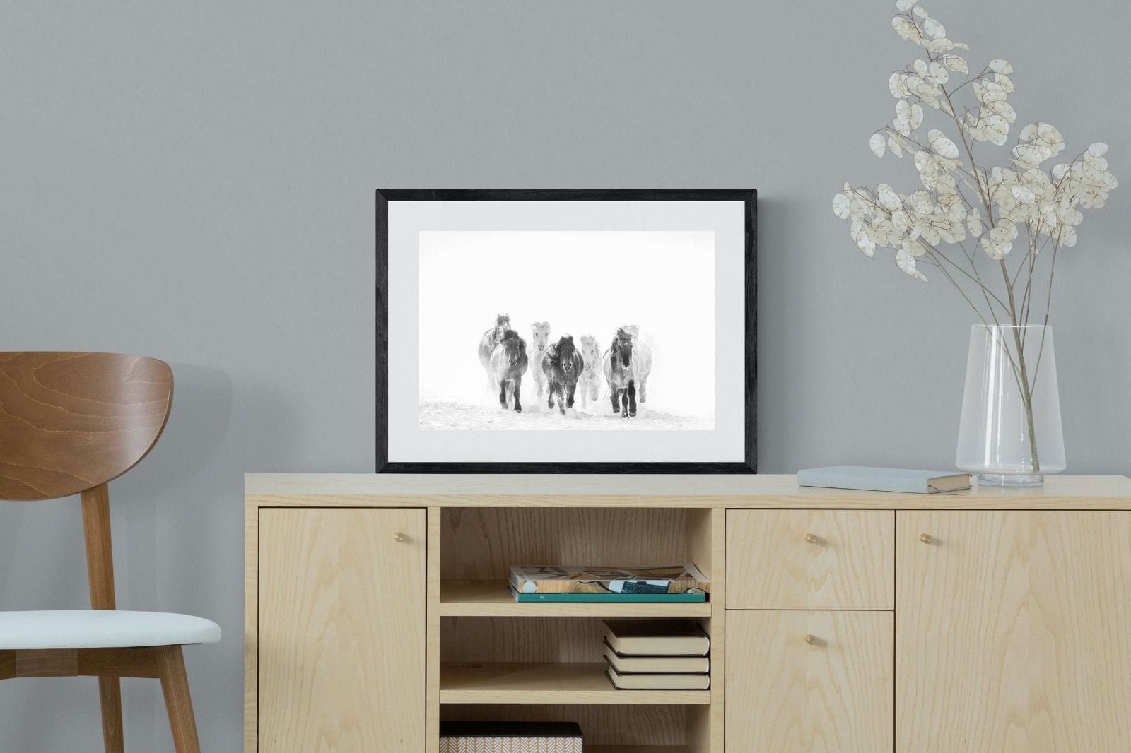 Snowy Gallop-Wall_Art-60 x 45cm-Framed Print-Black-Pixalot