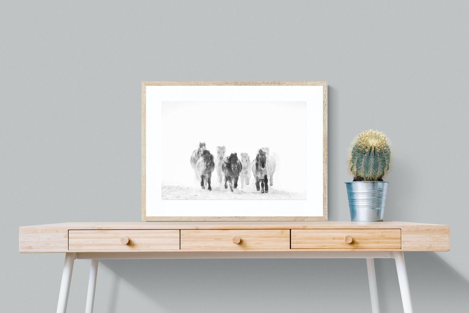 Snowy Gallop-Wall_Art-80 x 60cm-Framed Print-Wood-Pixalot