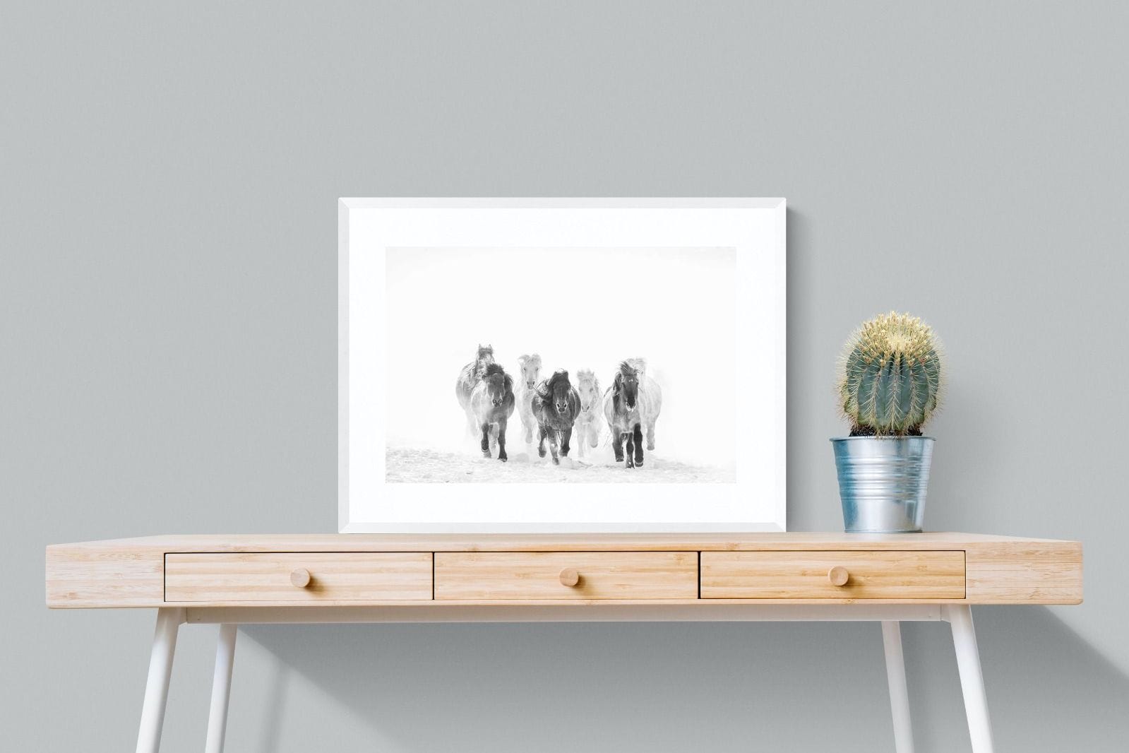 Snowy Gallop-Wall_Art-80 x 60cm-Framed Print-White-Pixalot