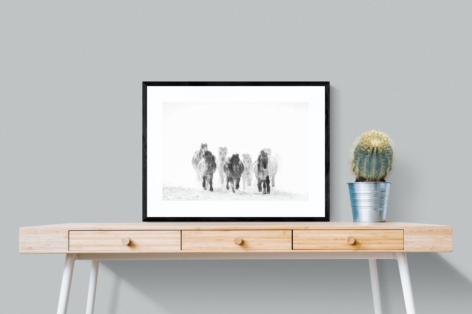 Snowy Gallop-Wall_Art-80 x 60cm-Framed Print-Black-Pixalot
