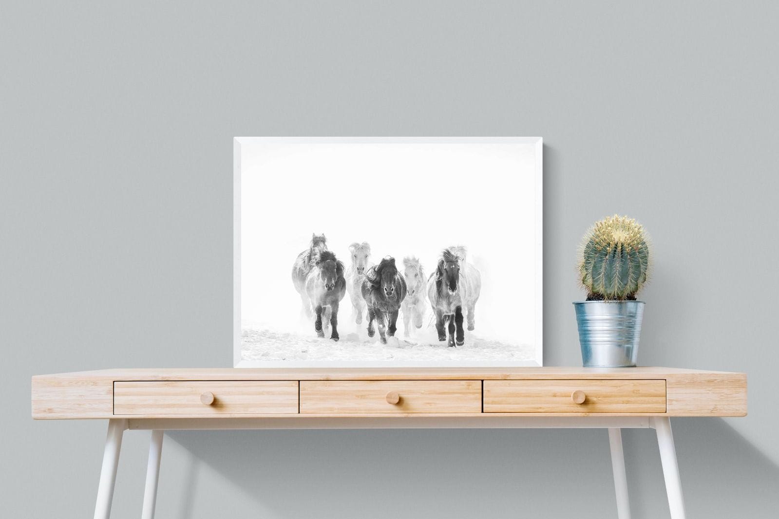 Snowy Gallop-Wall_Art-80 x 60cm-Mounted Canvas-White-Pixalot