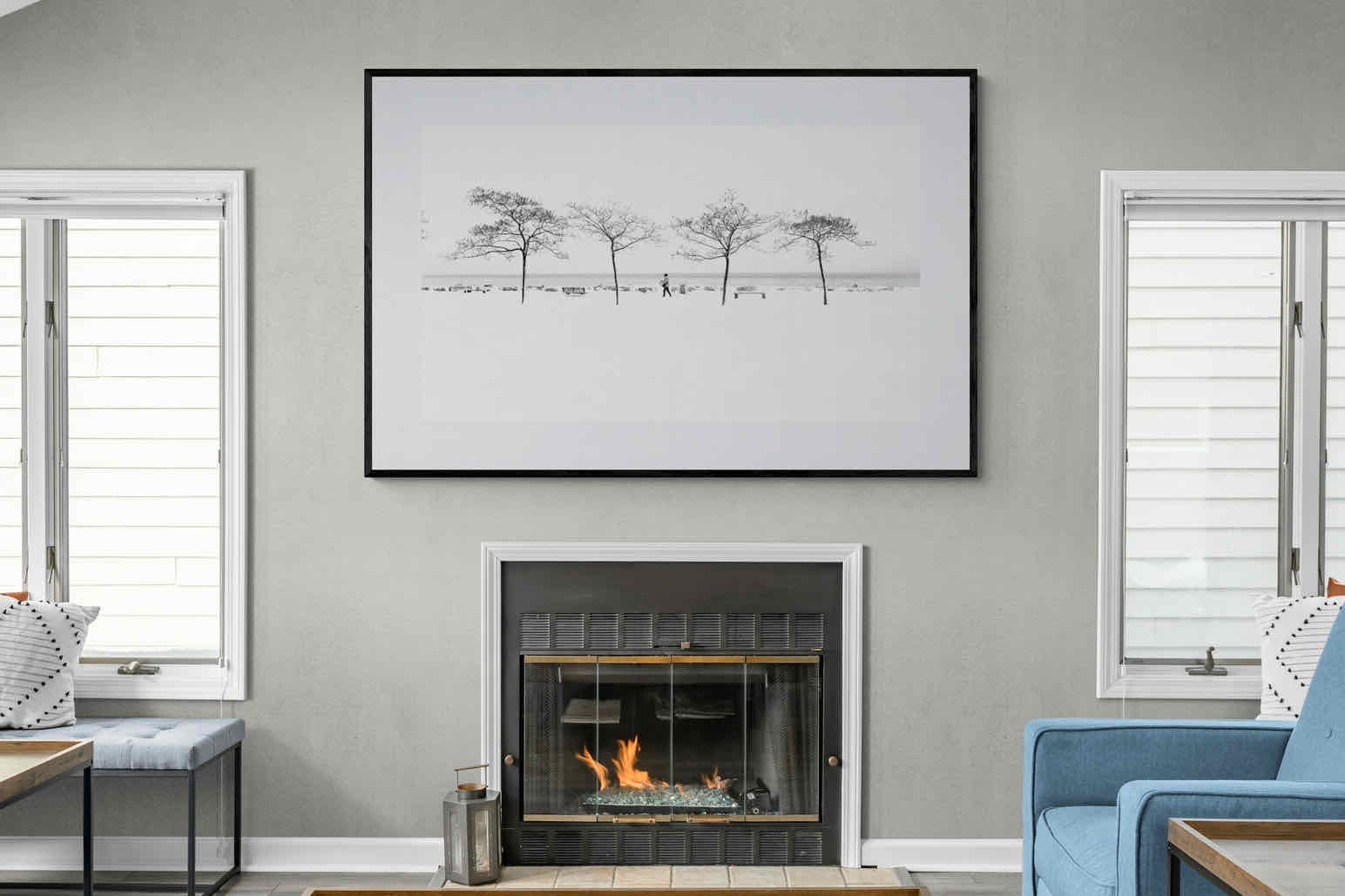 Snowy Walk-Wall_Art-150 x 100cm-Framed Print-Black-Pixalot