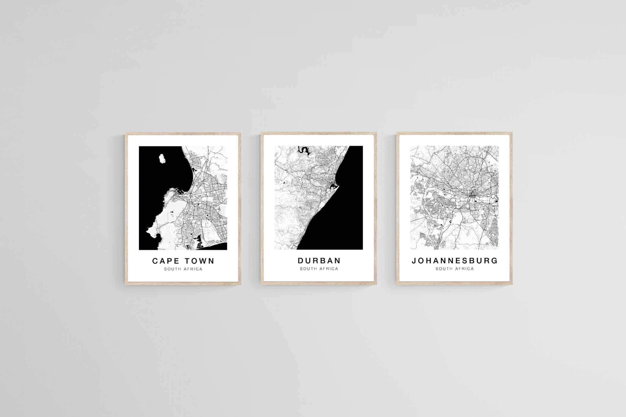 South African City Maps Set-Wall_Art-45 x 60cm (x3)-Framed Print-Wood-Pixalot