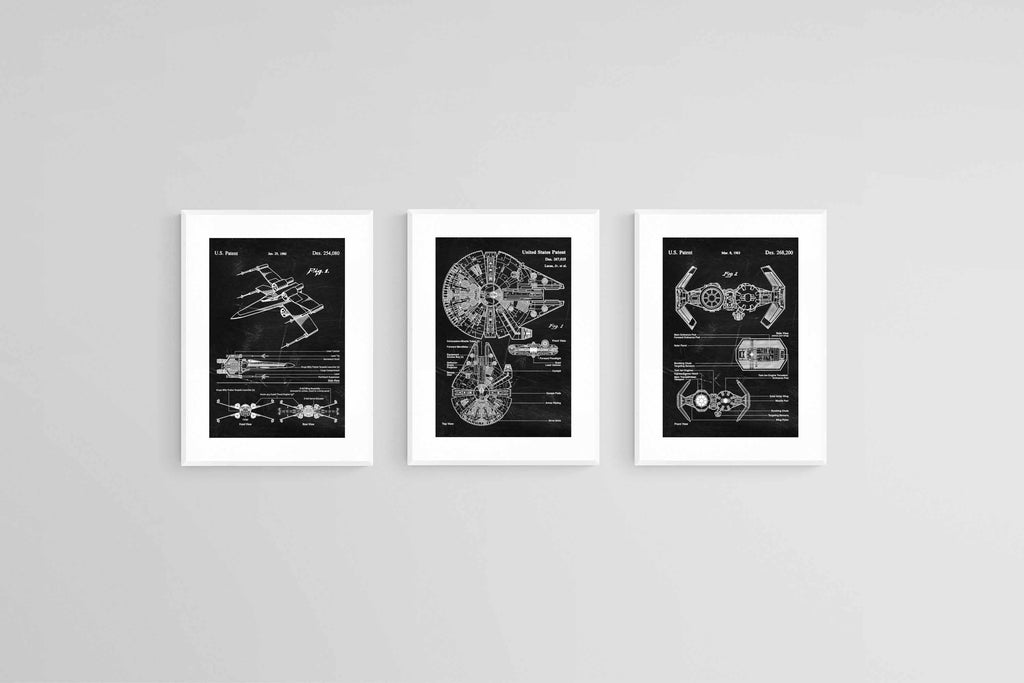 Star Wars Blueprints Set-Wall_Art-45 x 60cm (x3)-Framed Print-White-Pixalot