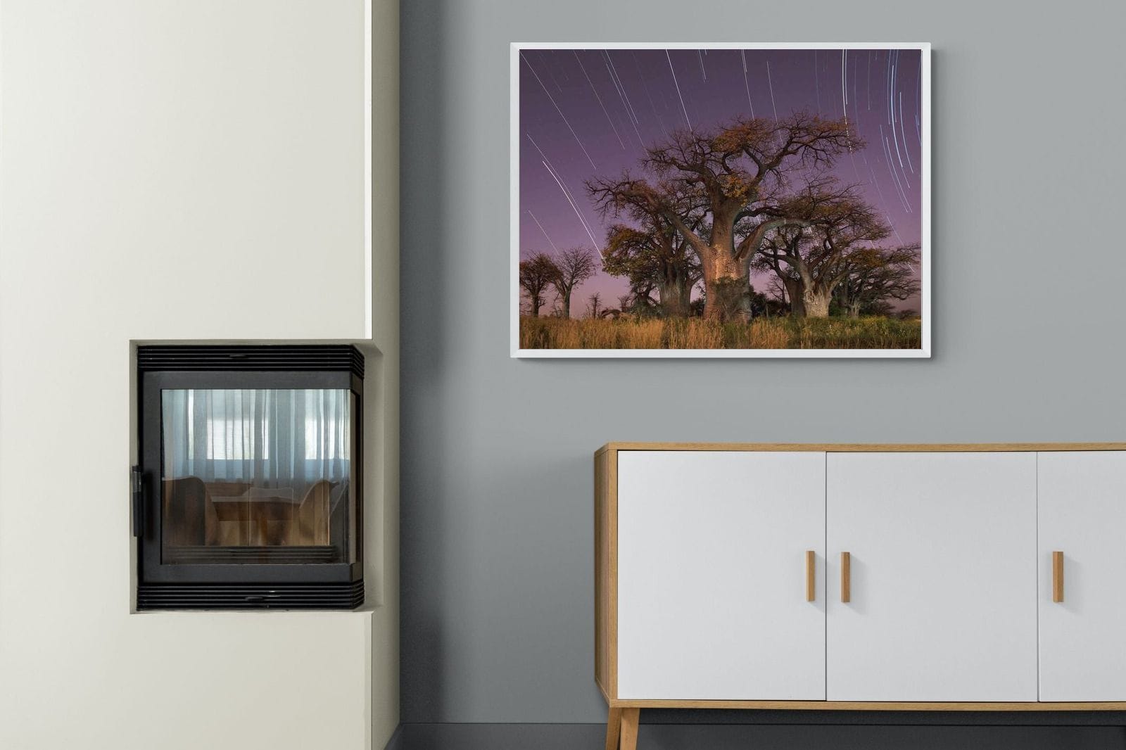 Starry Sky Baobab-Wall_Art-100 x 75cm-Mounted Canvas-White-Pixalot
