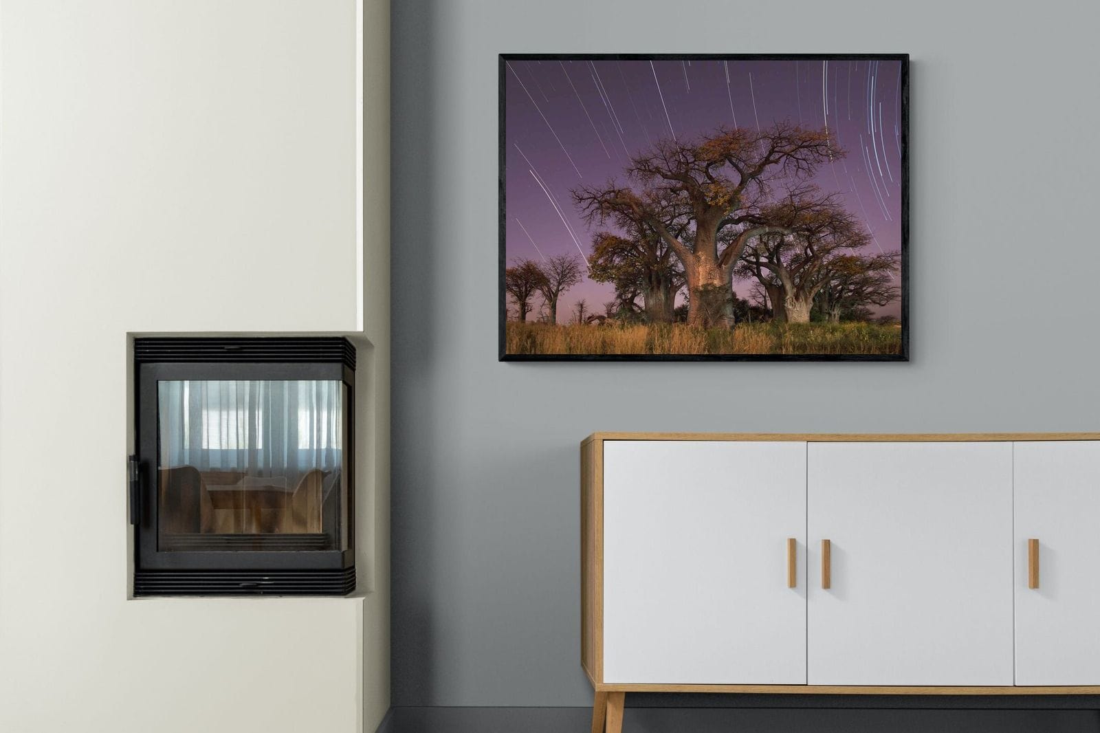 Starry Sky Baobab-Wall_Art-100 x 75cm-Mounted Canvas-Black-Pixalot