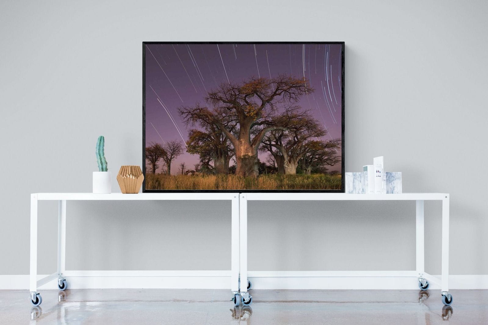 Starry Sky Baobab-Wall_Art-120 x 90cm-Mounted Canvas-Black-Pixalot