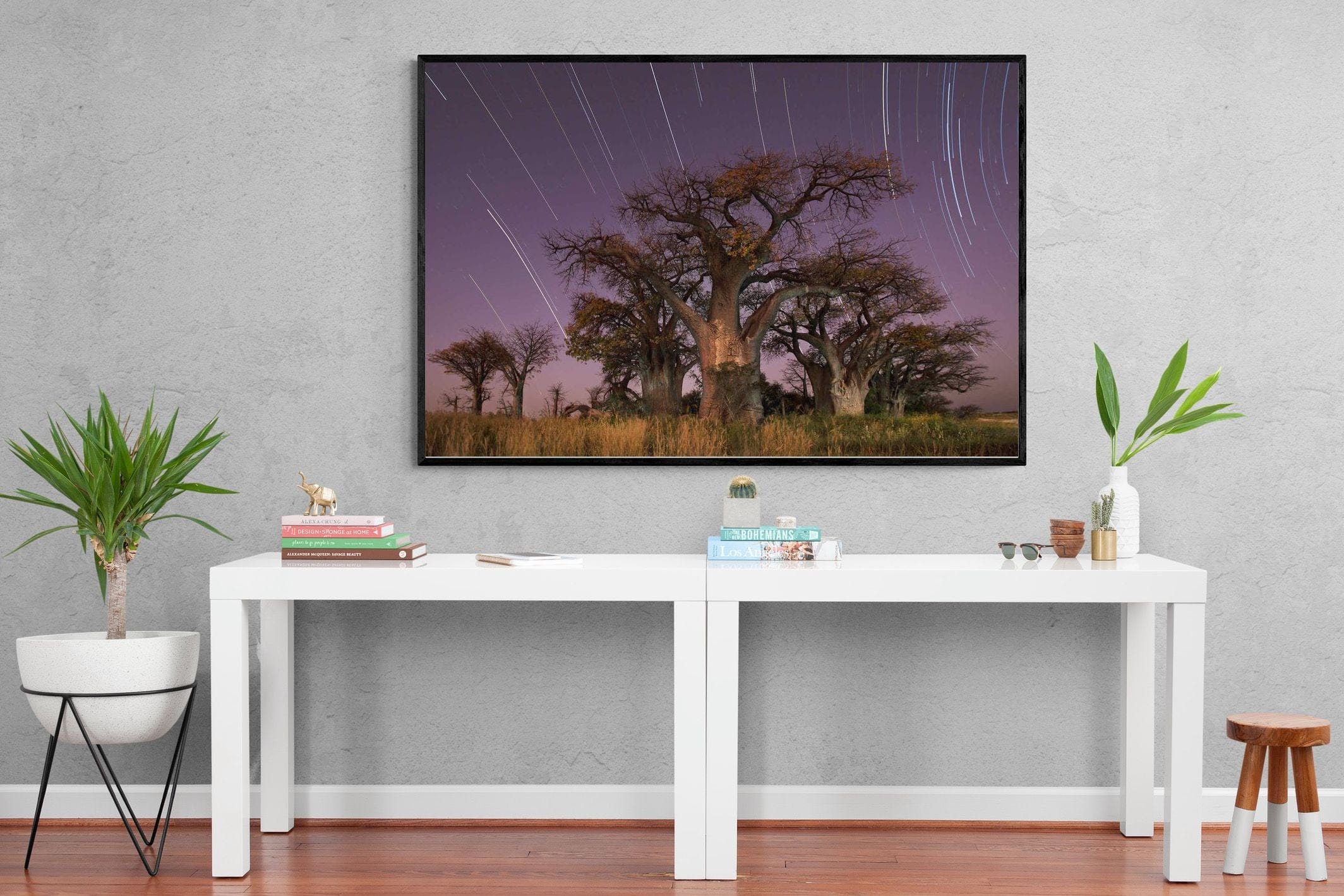 Starry Sky Baobab-Wall_Art-150 x 100cm-Mounted Canvas-Black-Pixalot
