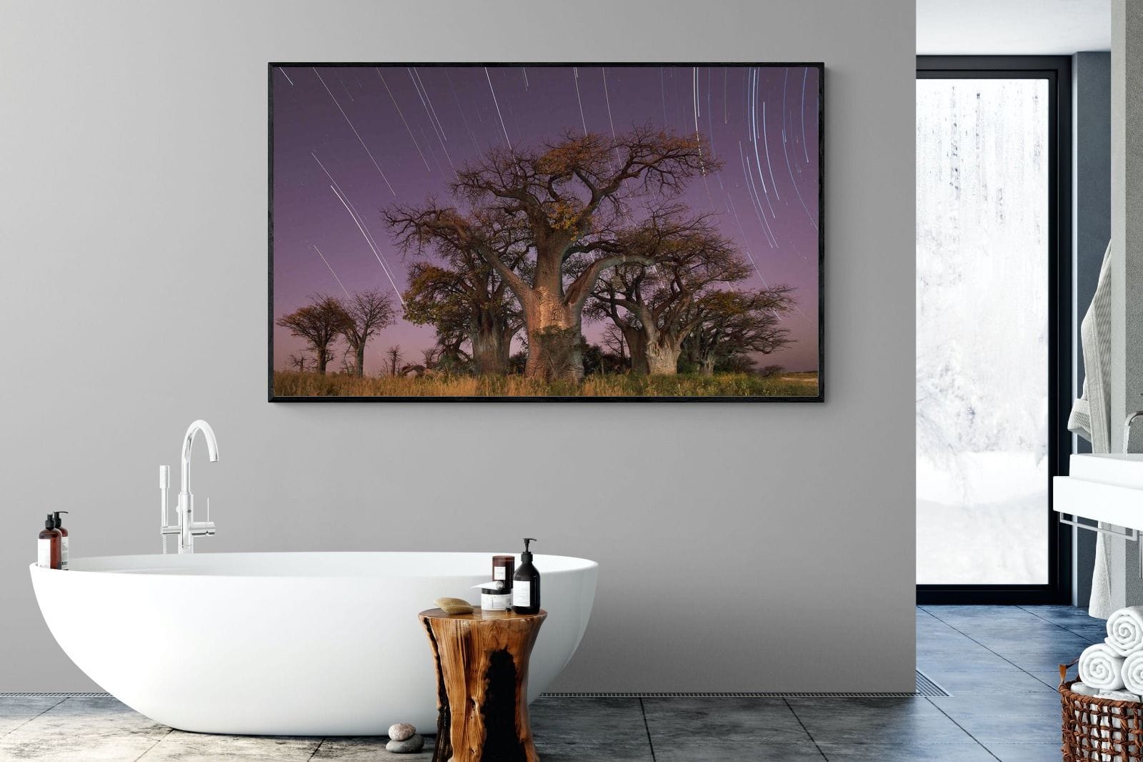 Starry Sky Baobab-Wall_Art-180 x 110cm-Mounted Canvas-Black-Pixalot
