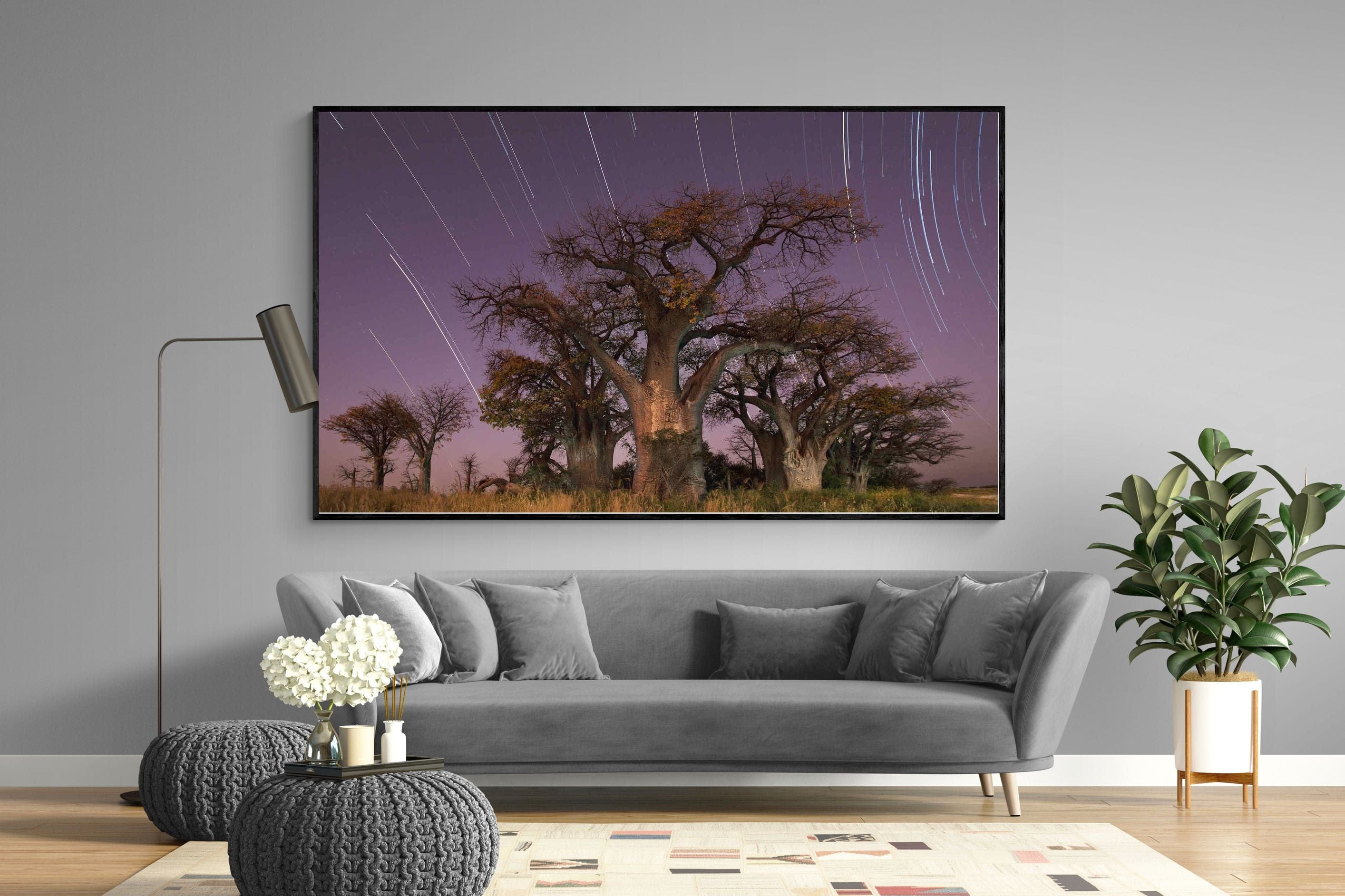 Starry Sky Baobab-Wall_Art-220 x 130cm-Mounted Canvas-Black-Pixalot