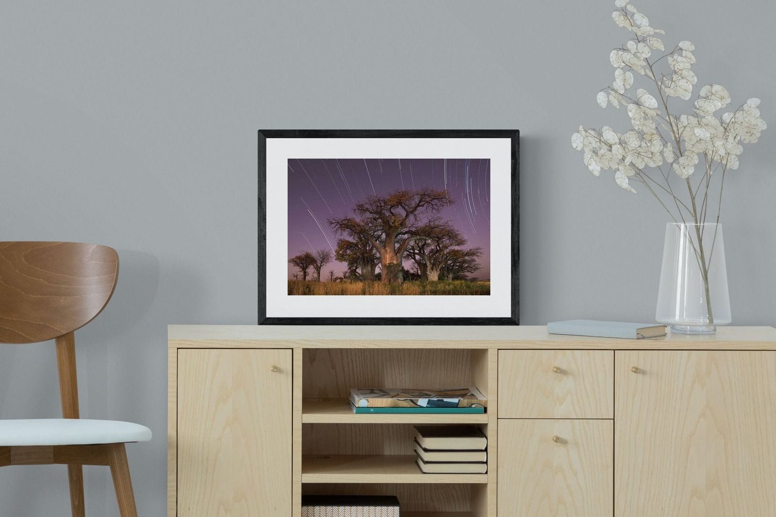Starry Sky Baobab-Wall_Art-60 x 45cm-Framed Print-Black-Pixalot