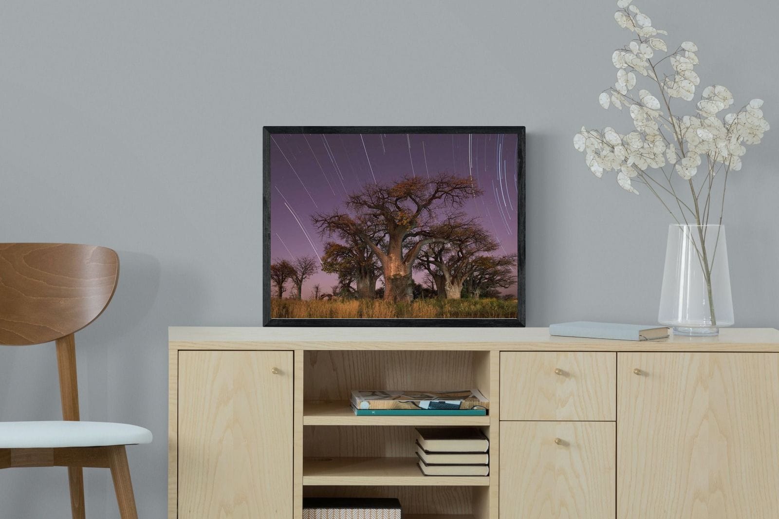 Starry Sky Baobab-Wall_Art-60 x 45cm-Mounted Canvas-Black-Pixalot