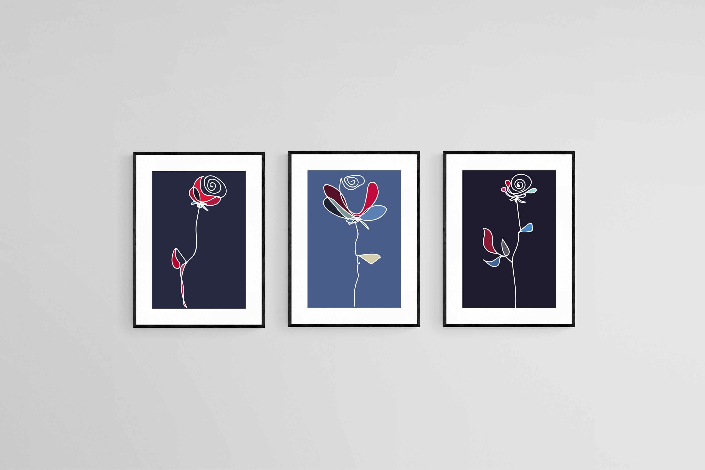 Stems & Petals Set-Wall_Art-45 x 60cm (x3)-Framed Print-Black-Pixalot