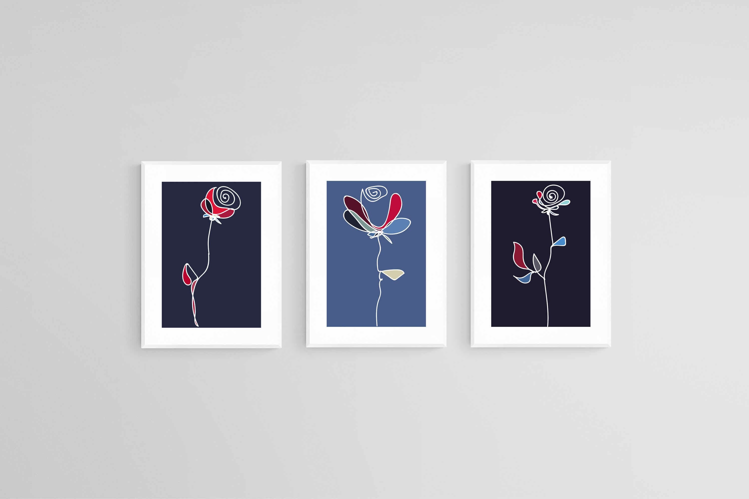 Stems & Petals Set-Wall_Art-45 x 60cm (x3)-Framed Print-White-Pixalot