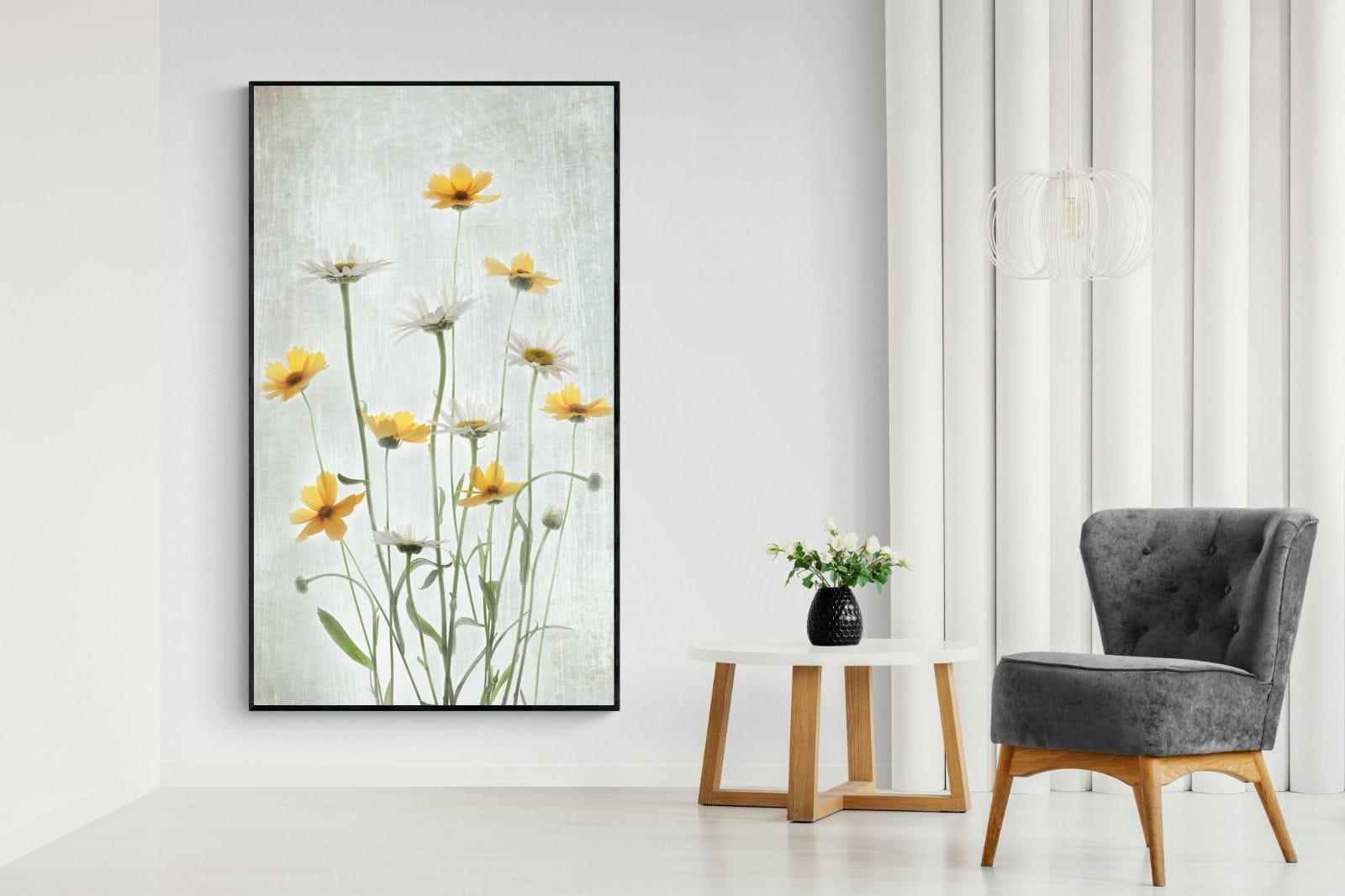 Summer Flowers-Wall_Art-130 x 220cm-Mounted Canvas-Black-Pixalot