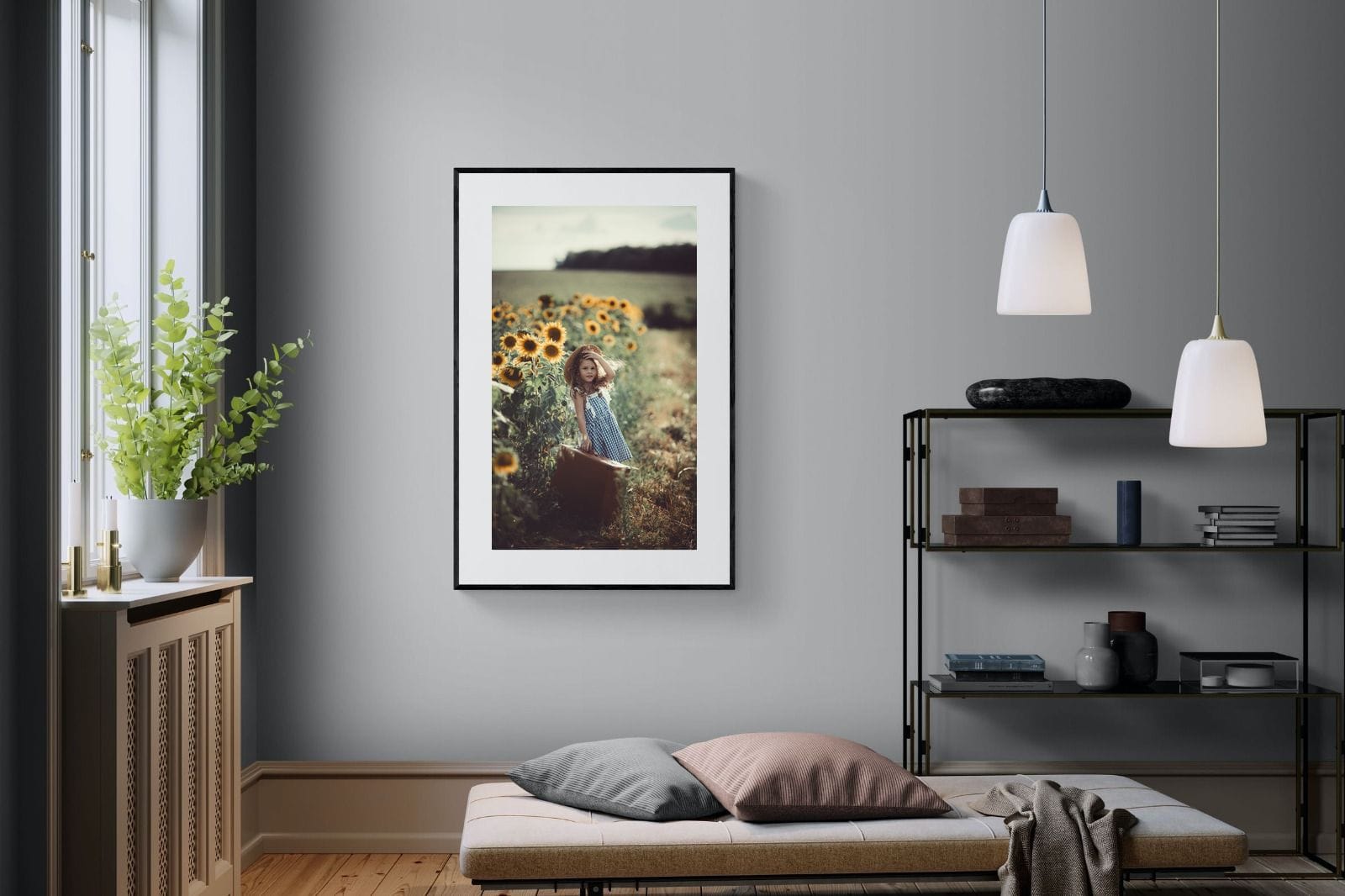 Sunflower Girl-Wall_Art-100 x 150cm-Framed Print-Black-Pixalot