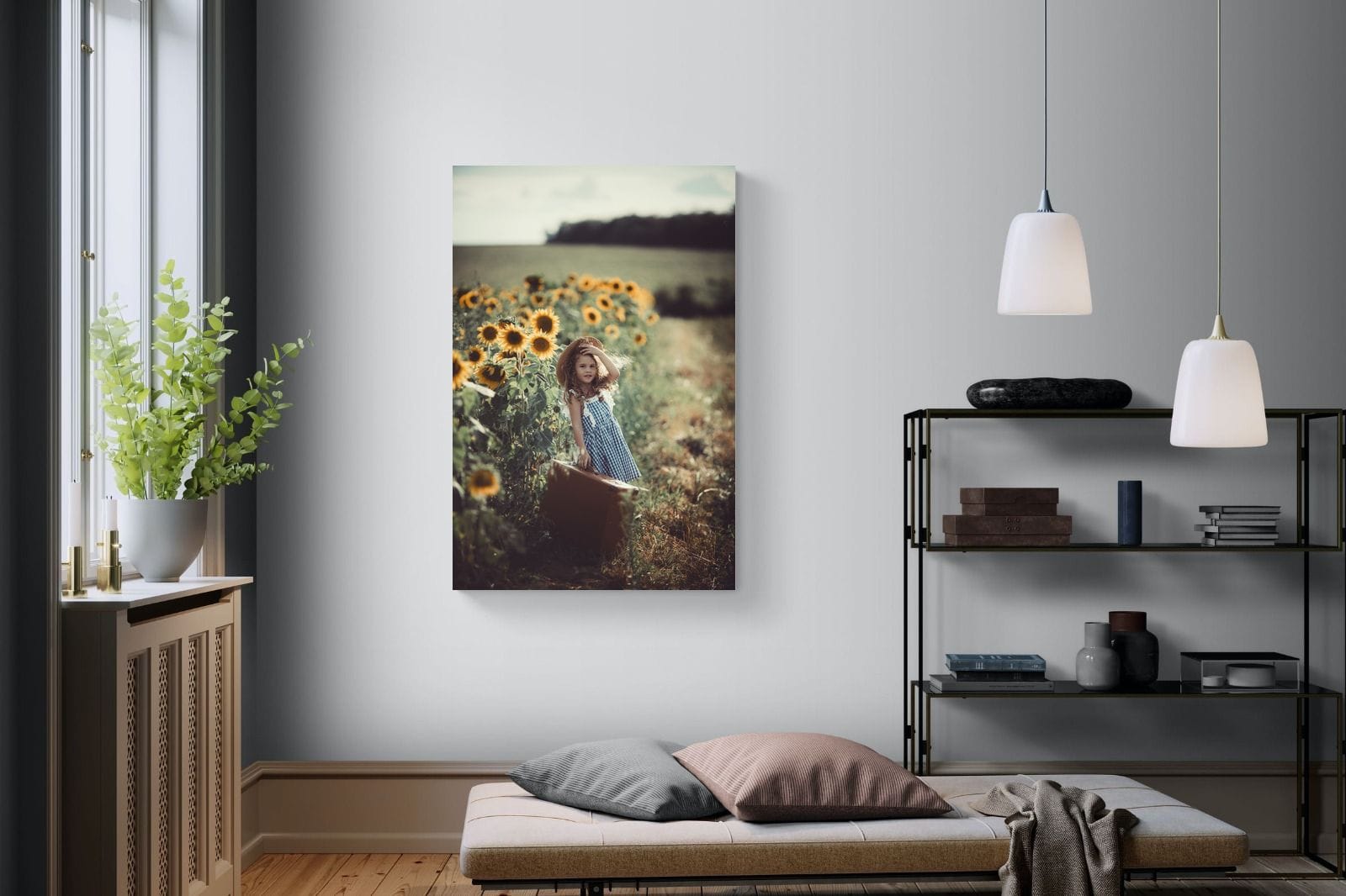 Sunflower Girl-Wall_Art-100 x 150cm-Mounted Canvas-No Frame-Pixalot