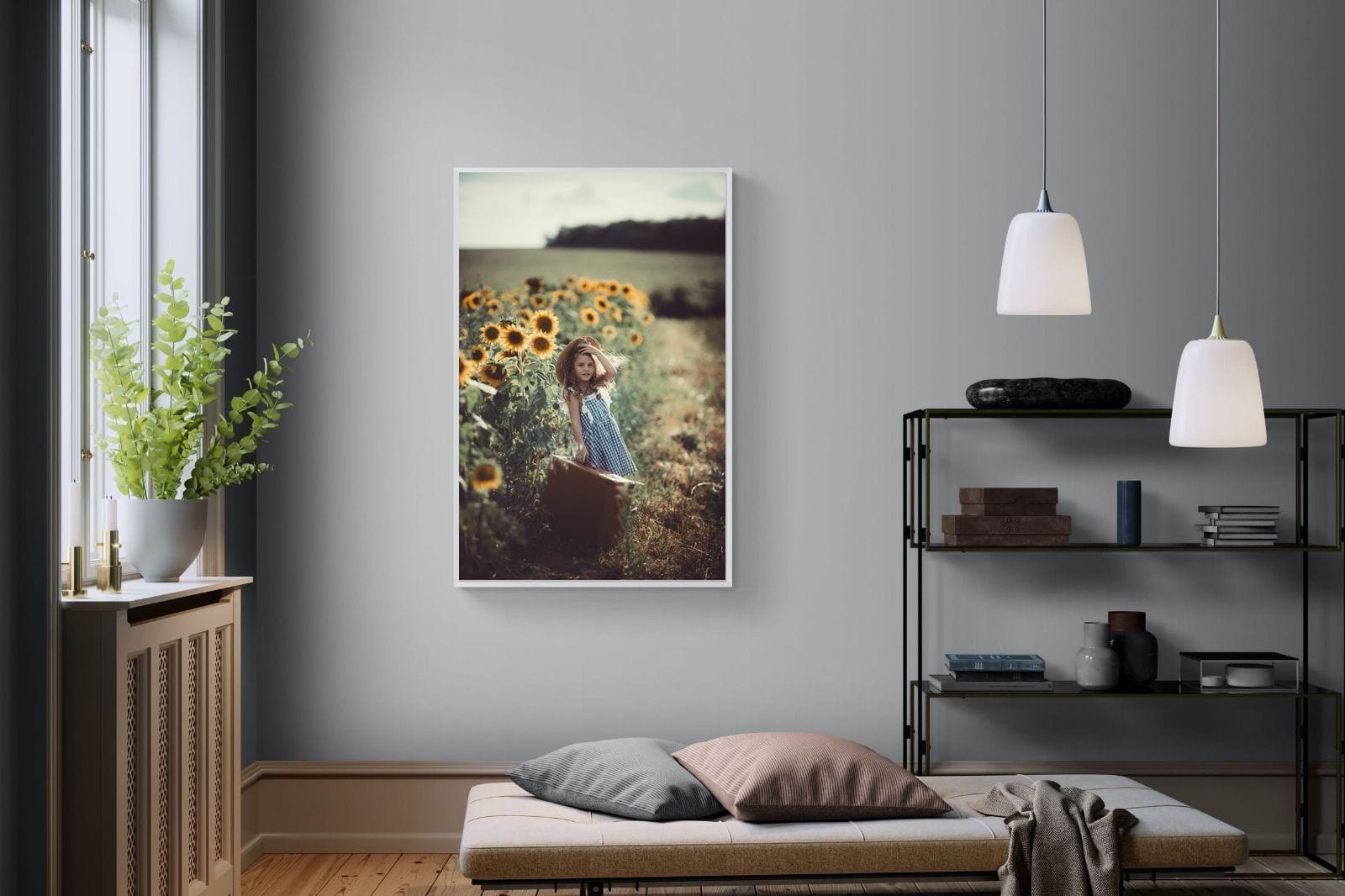 Sunflower Girl-Wall_Art-100 x 150cm-Mounted Canvas-White-Pixalot