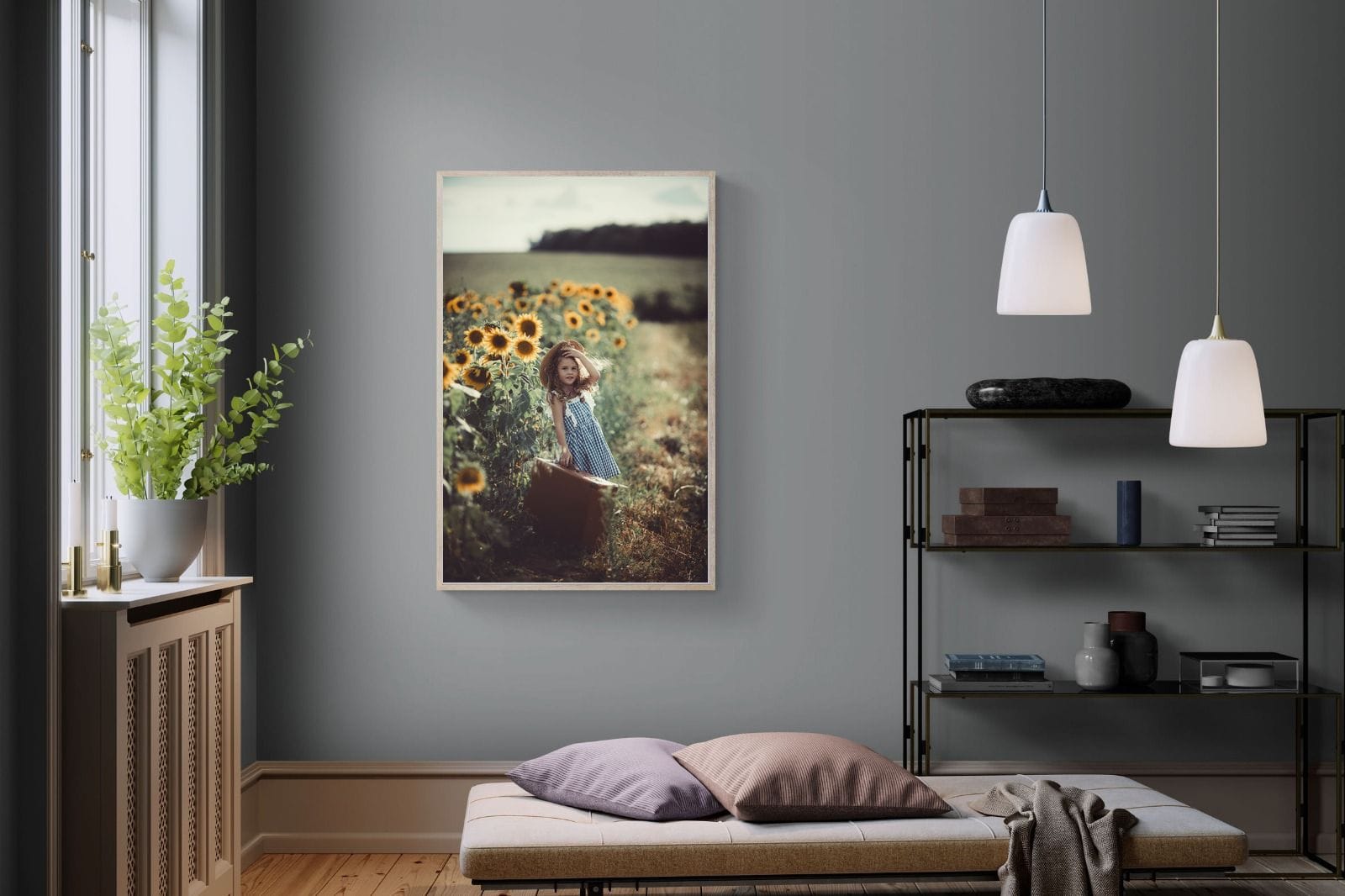 Sunflower Girl-Wall_Art-100 x 150cm-Mounted Canvas-Wood-Pixalot