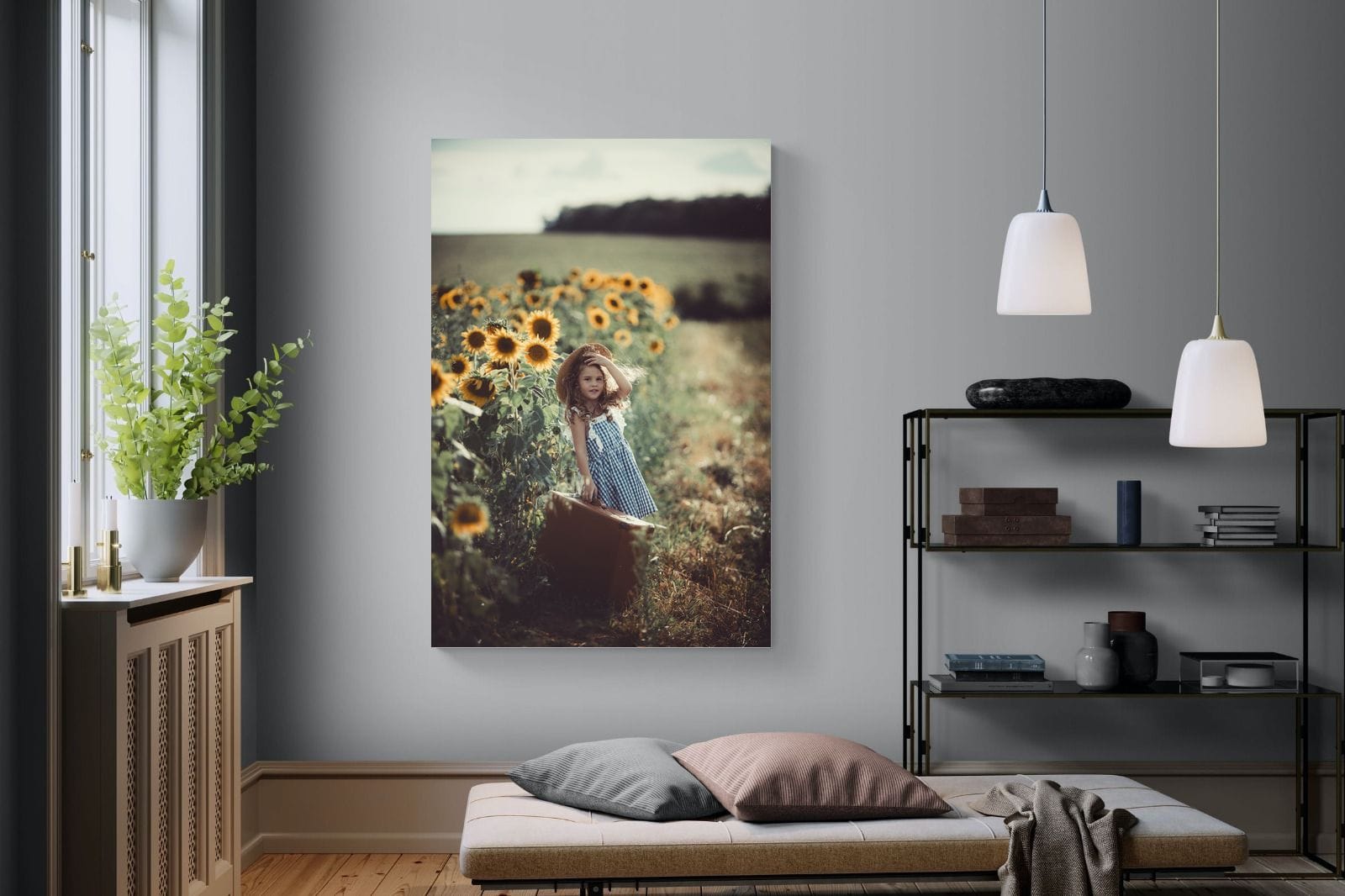 Sunflower Girl-Wall_Art-120 x 180cm-Mounted Canvas-No Frame-Pixalot