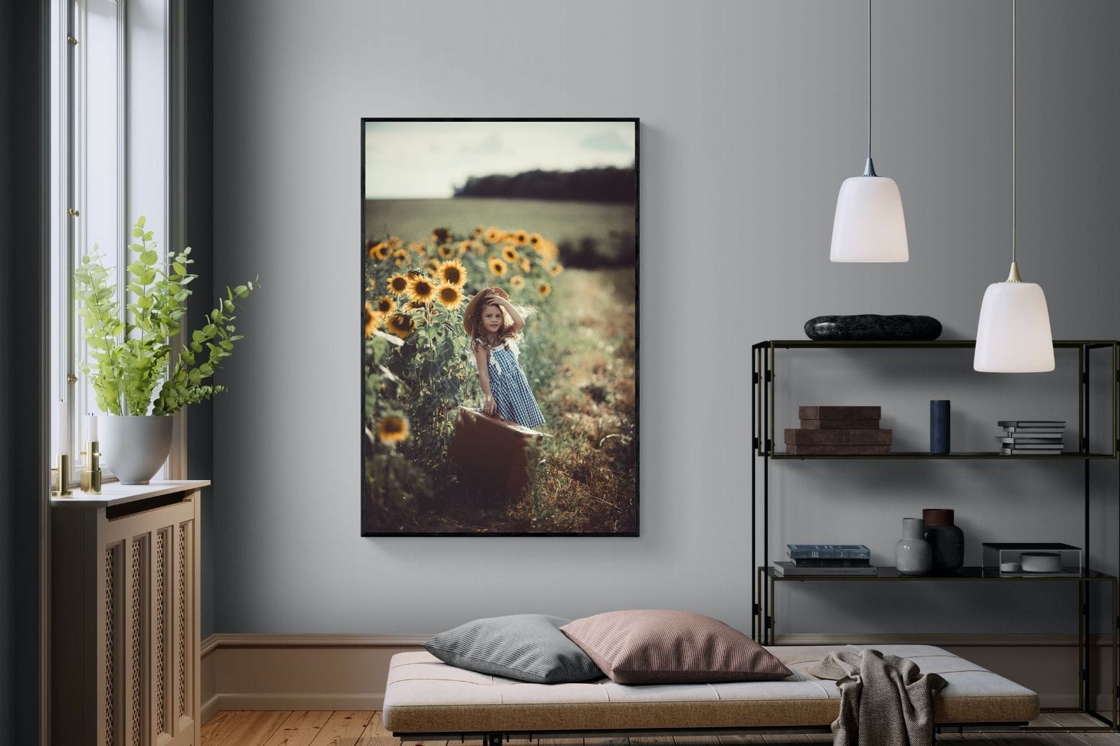 Sunflower Girl-Wall_Art-120 x 180cm-Mounted Canvas-Black-Pixalot