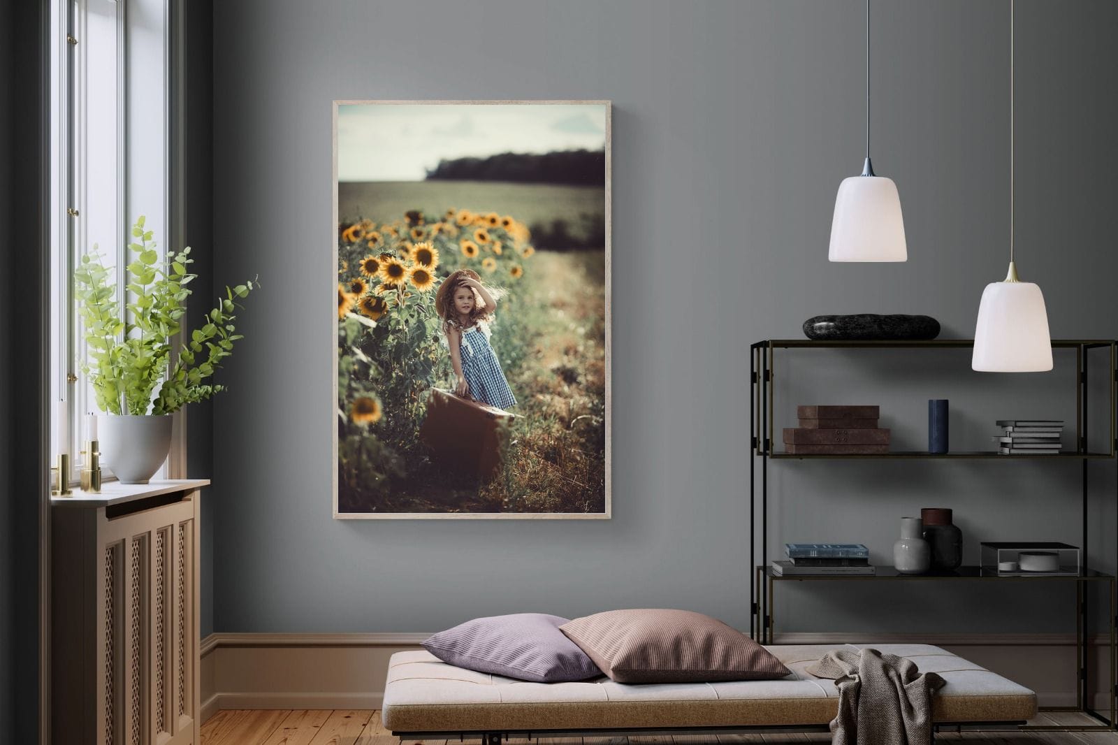 Sunflower Girl-Wall_Art-120 x 180cm-Mounted Canvas-Wood-Pixalot