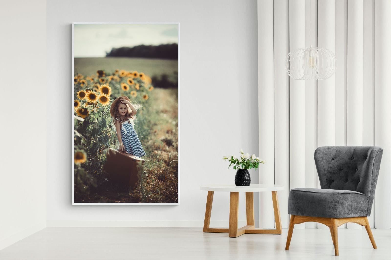Sunflower Girl-Wall_Art-130 x 220cm-Mounted Canvas-White-Pixalot