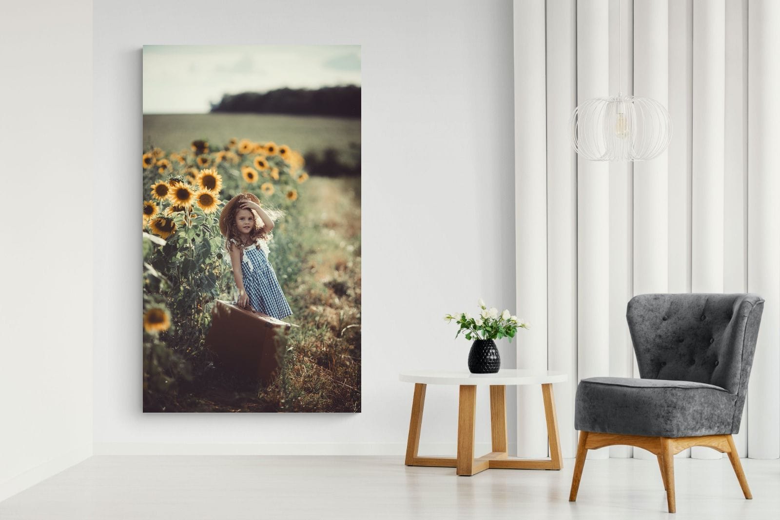 Sunflower Girl-Wall_Art-130 x 220cm-Mounted Canvas-No Frame-Pixalot