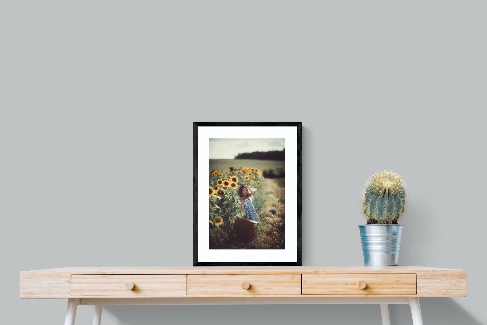 Sunflower Girl-Wall_Art-45 x 60cm-Framed Print-Black-Pixalot